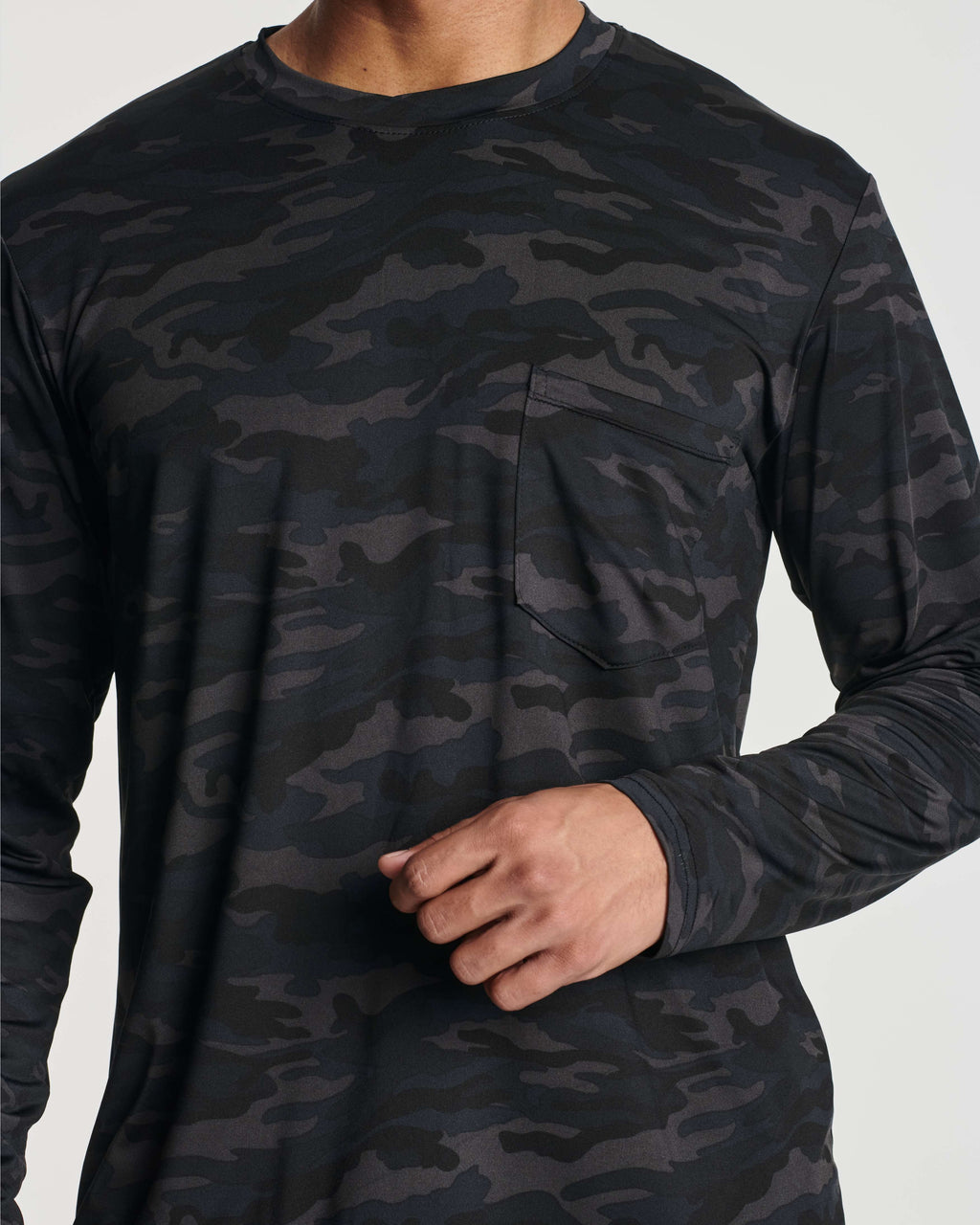 4 Pack: Mens Dry-Fit Long Sleeve Pocket Crew T-Shirt