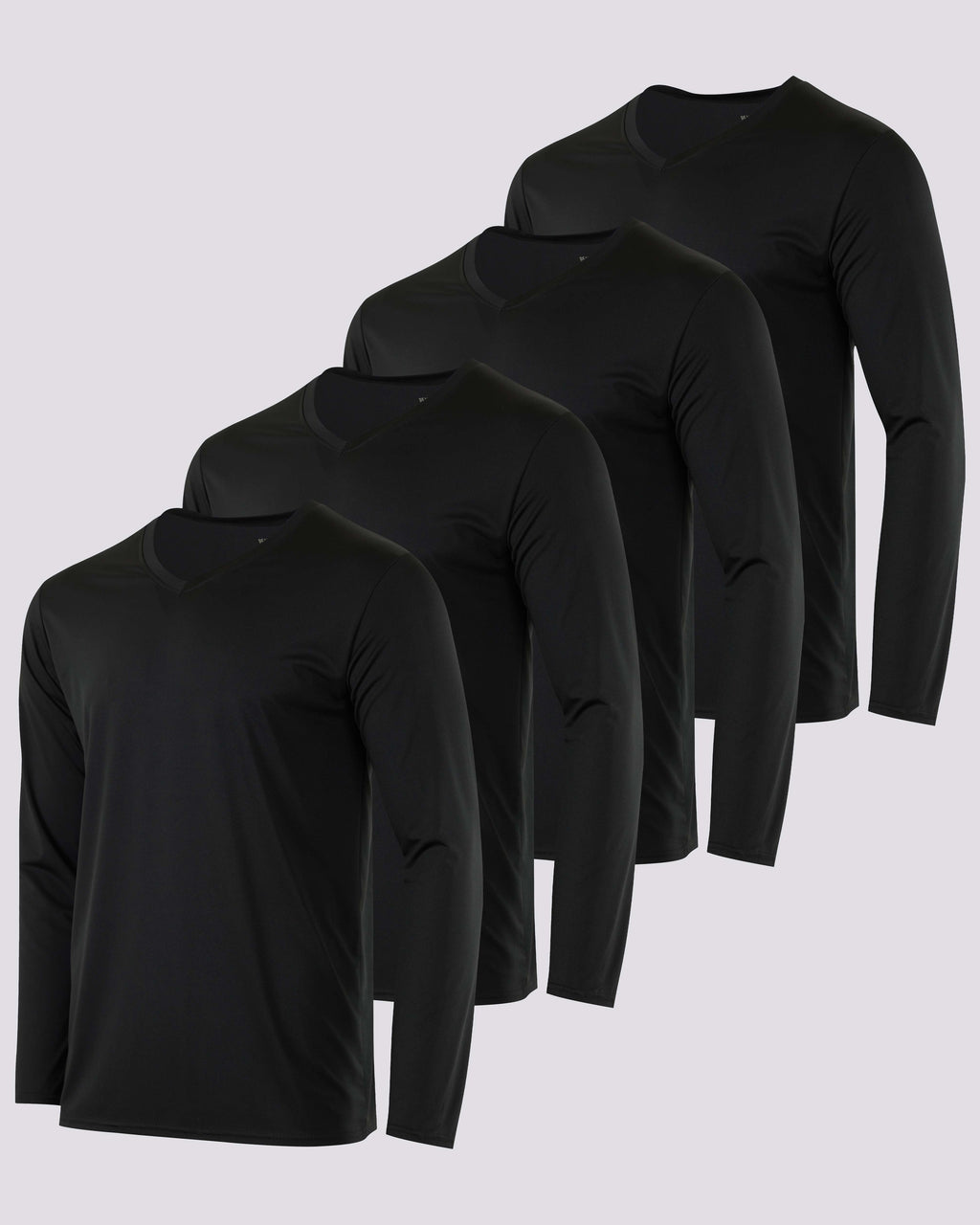 4 Pack: Mens V-Neck Long Sleeve Dry Fit T-Shirt