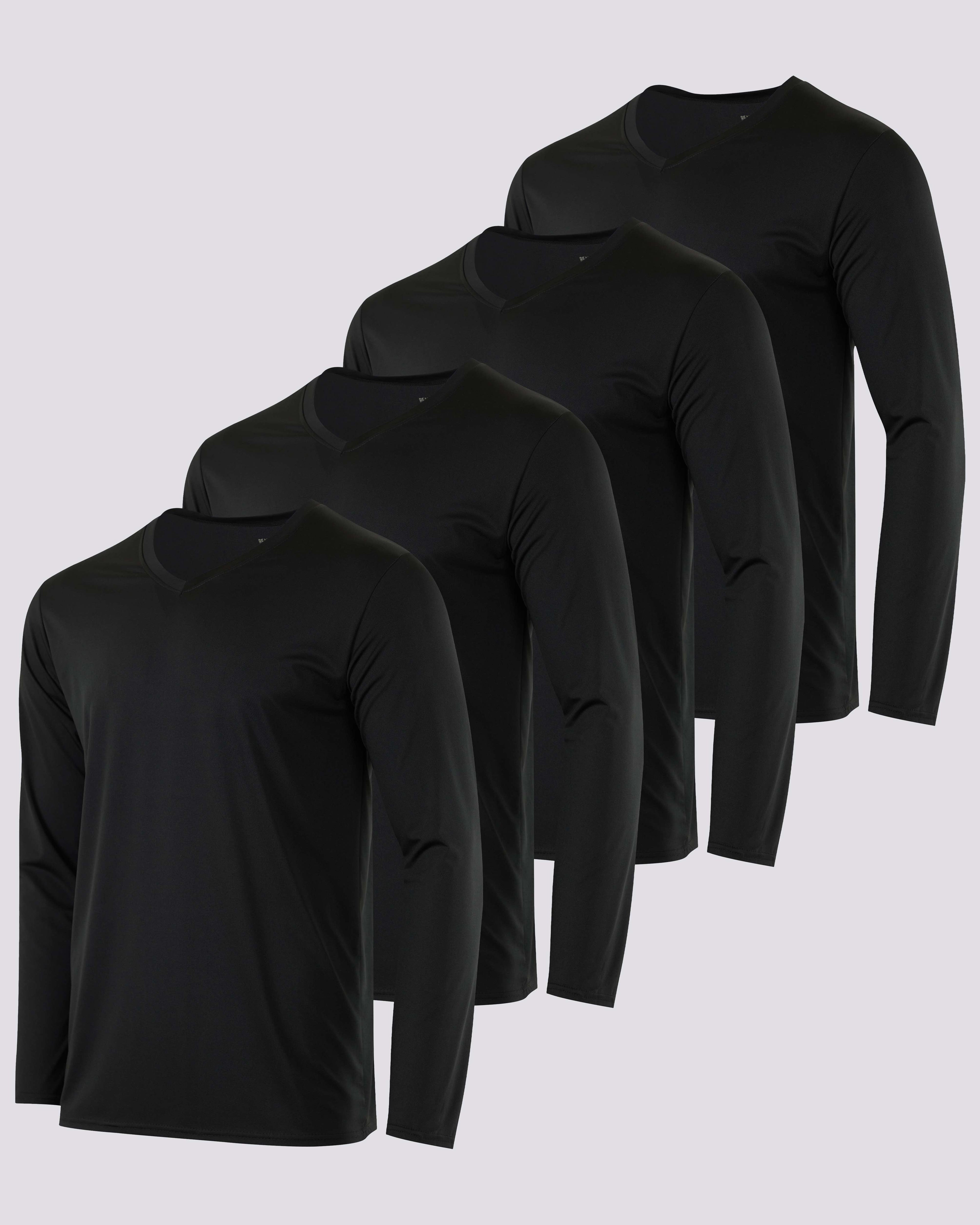 4 Pack: Mens V-Neck Long Sleeve Dry Fit T-Shirt