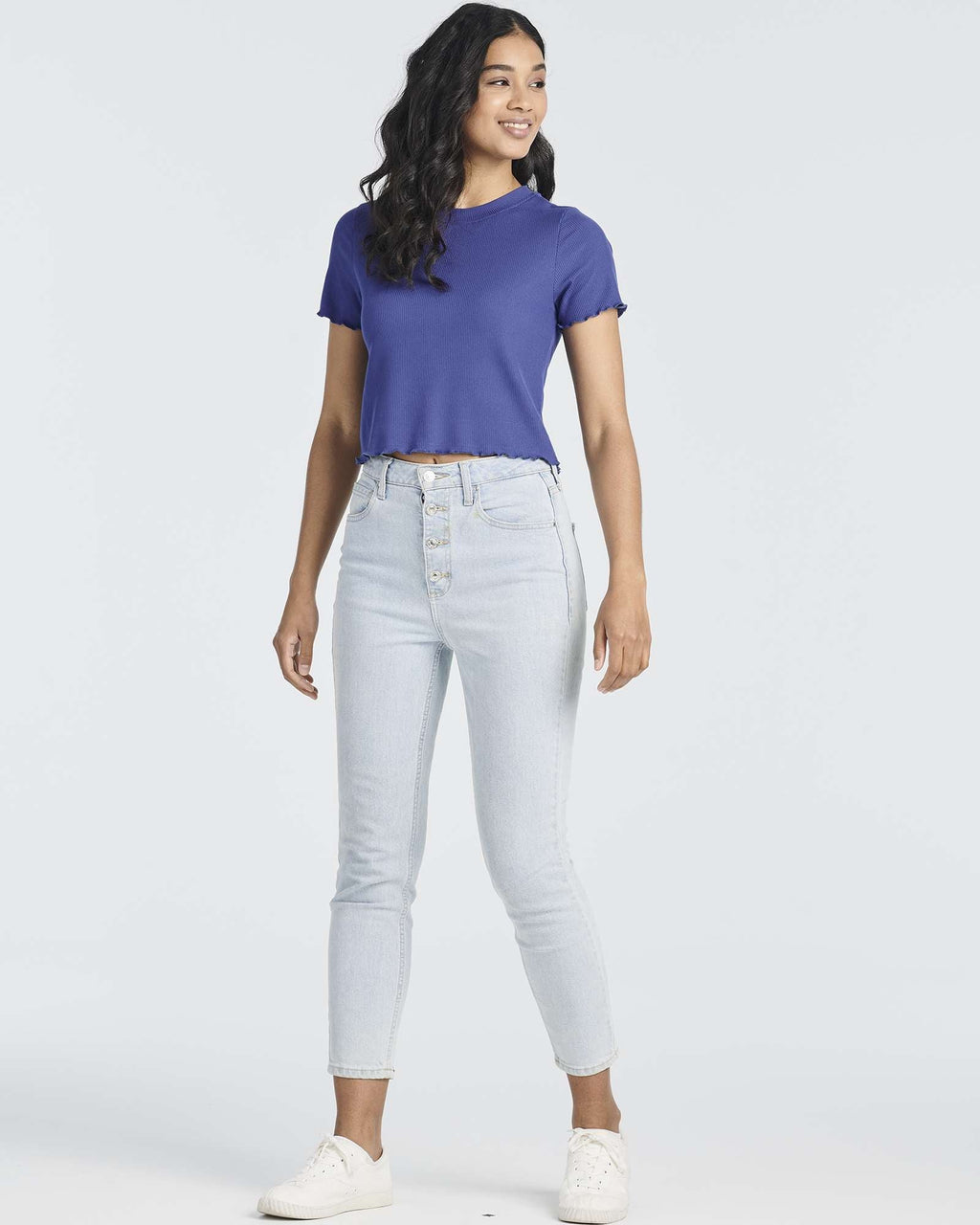 4 Pack: Women's Lettuce Trim Ribbed Knit Short Sleeve Crop Tops