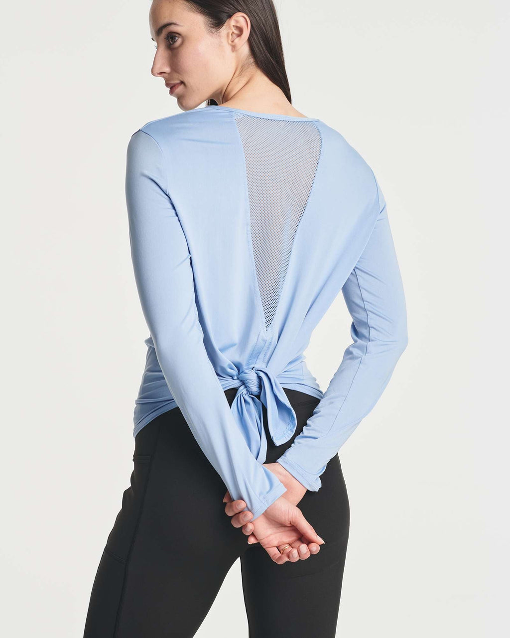 4 Pack: Women's Long-Sleeve Mesh Insert Tie Back Shirt (Available in Plus Size)