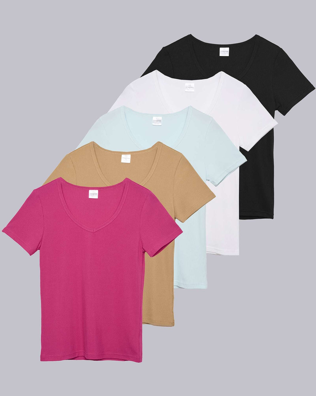 5 Pack: Women's Soft Ribbed Short Sleeve V-Neck T-Shirt
