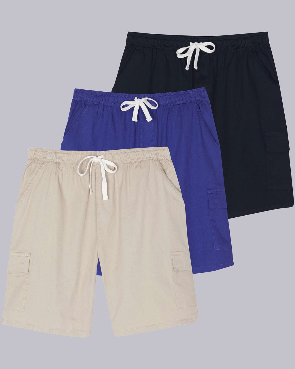3 Pack: Men's 9" Elastic Waistband Cargo Shorts