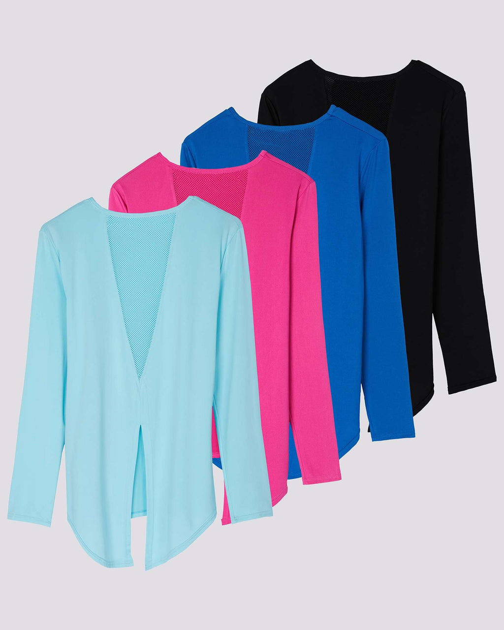 4 Pack: Women's Long-Sleeve Mesh Insert Tie Back Shirt (Available in Plus Size)