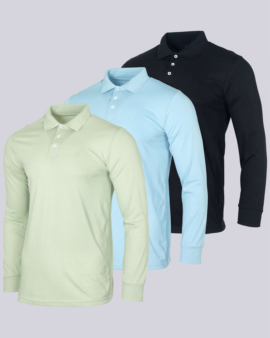 3 Pack: Men's Big & Tall Cotton Jersey Long-Sleeve Polo Shirt