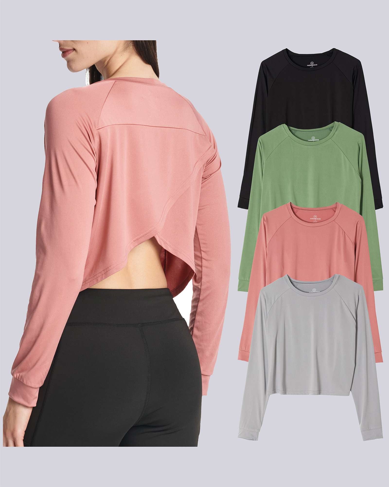 4 Pack: Women's Long Sleeve Petal Back Crop Top (Available in Plus Size)
