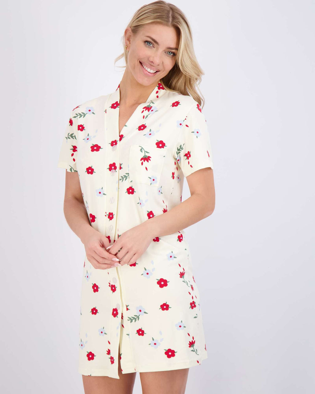 3 Pack: Women's Short Sleeve Button-Down Nightshirt