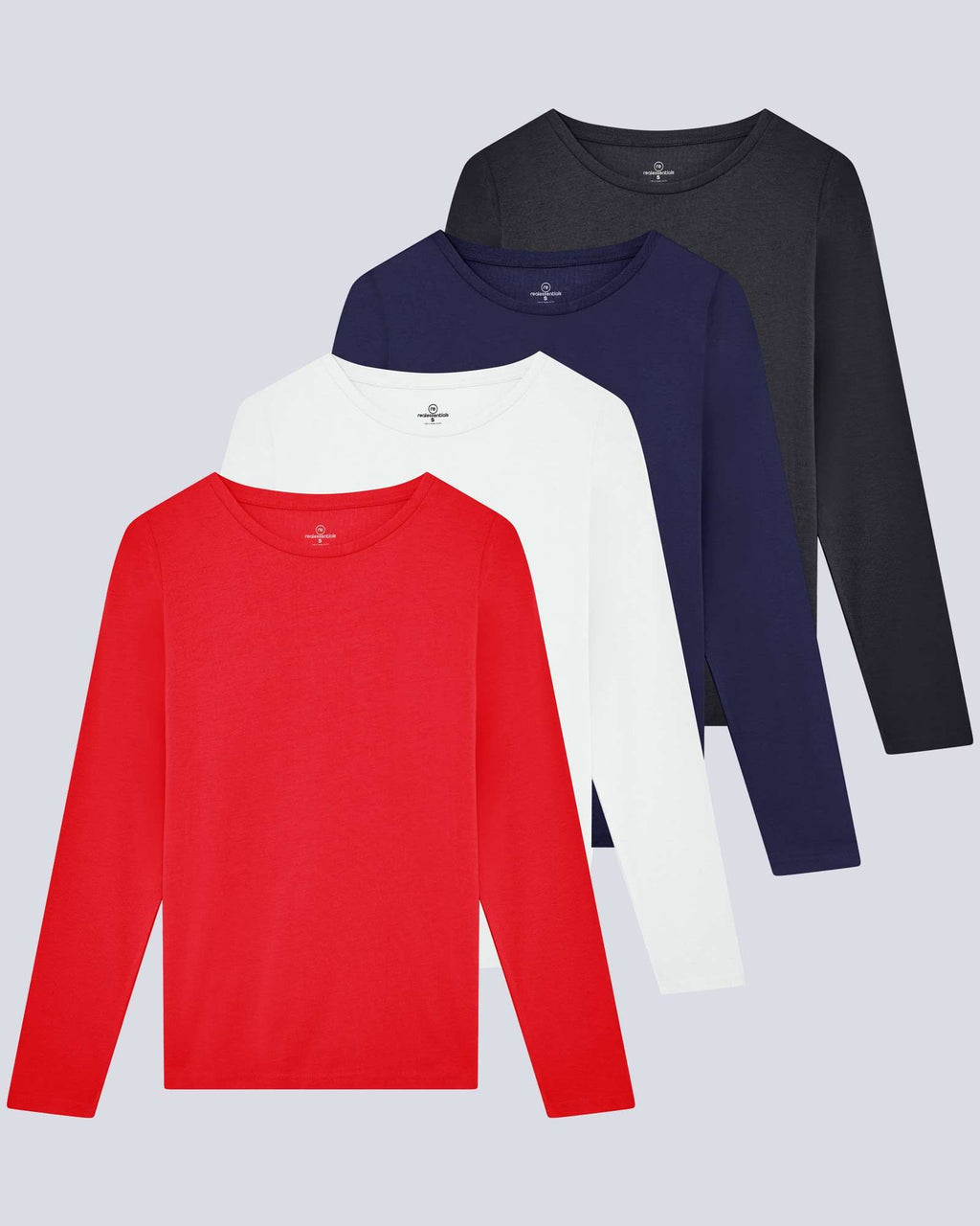 4 Pack: Women's Cotton Classic-Fit Long-Sleeve Crewneck T-Shirt (Available in Plus Size)