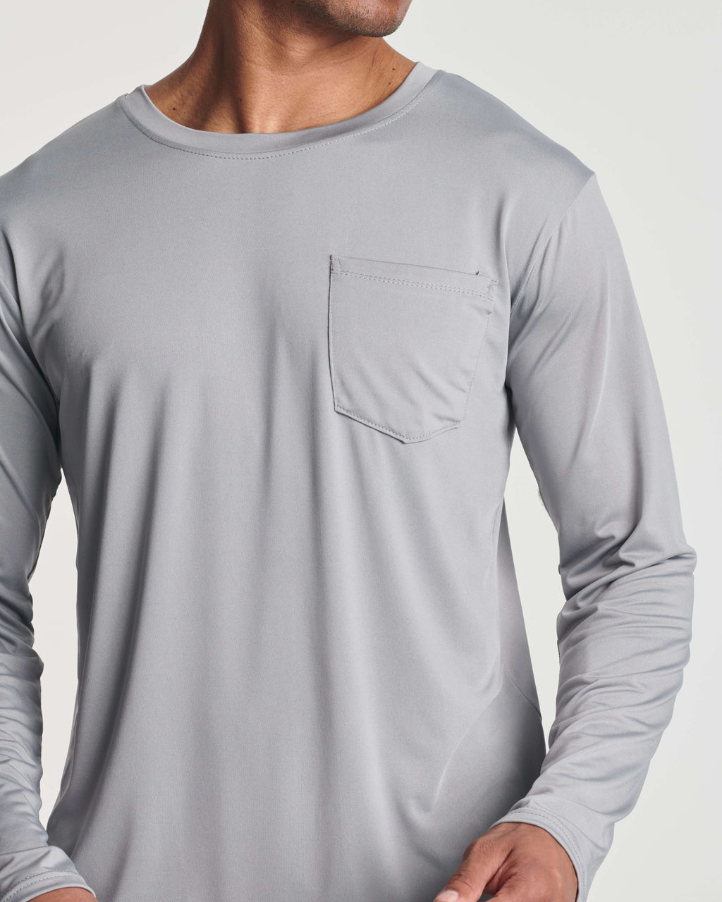 4 Pack: Mens Dry-Fit Long Sleeve Pocket Crew T-Shirt