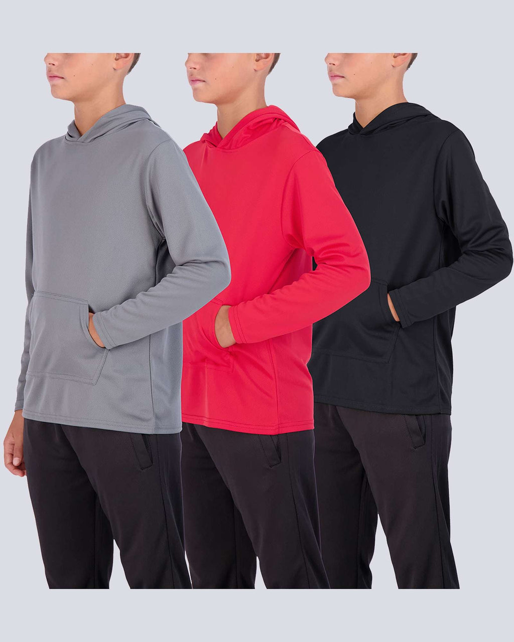 3 Pack: Boys Mesh Long Sleeve Pullover Hoodie Active Sweatshirt