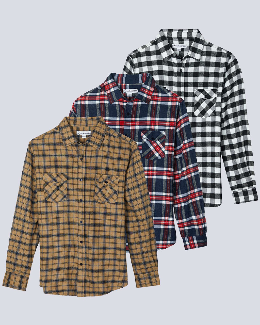 3 Pack: Men's Long-Sleeve Flannel Shirt