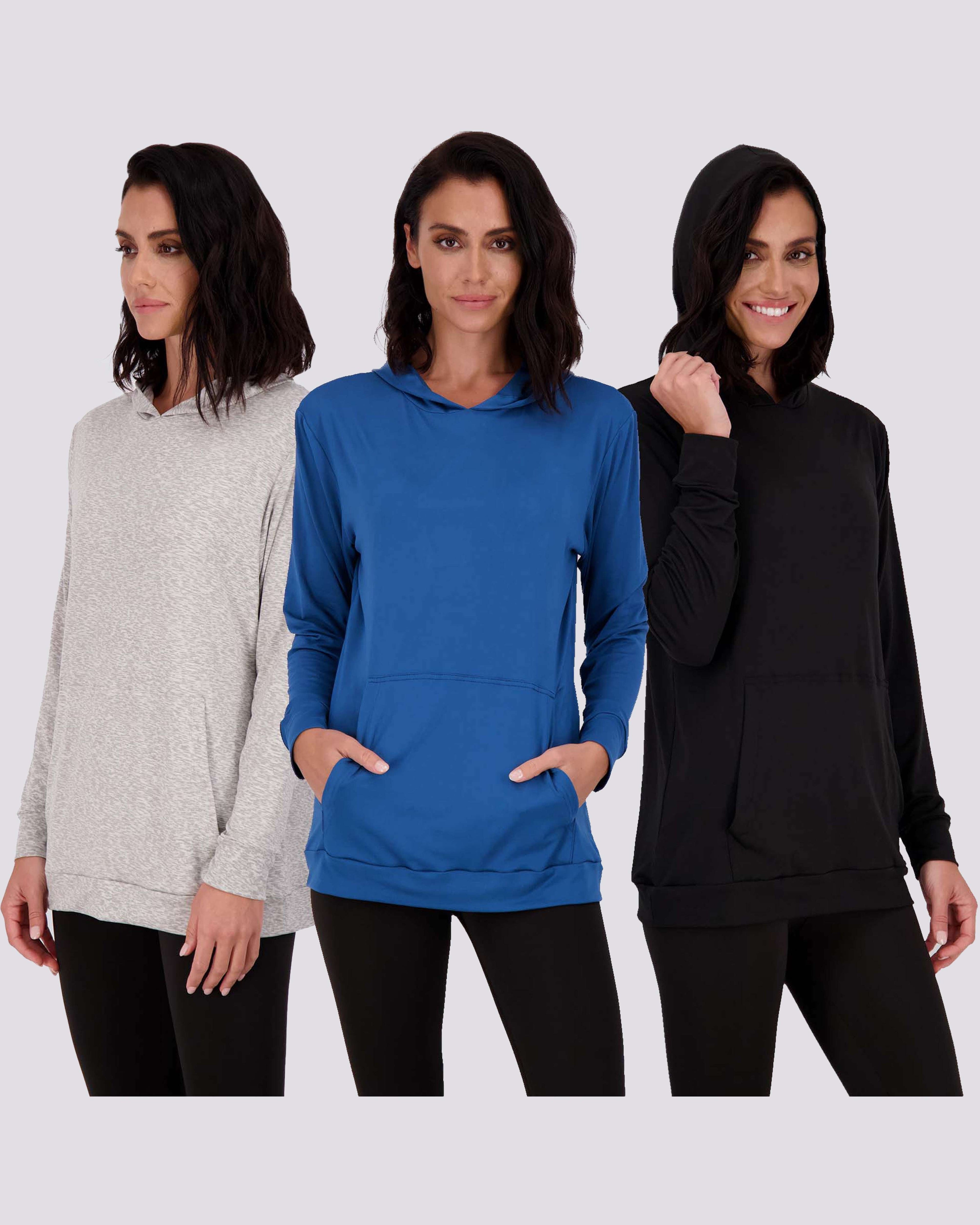 3 Pack: Womens Super-Soft Lounge Hoodie Pullover Sweatshirt