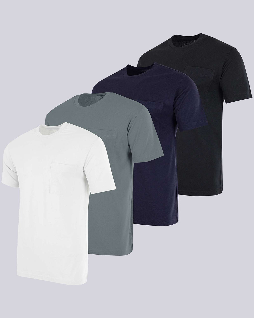4 Pack: Mens Cotton Short Sleeve Crew Neck Pocket T-Shirt