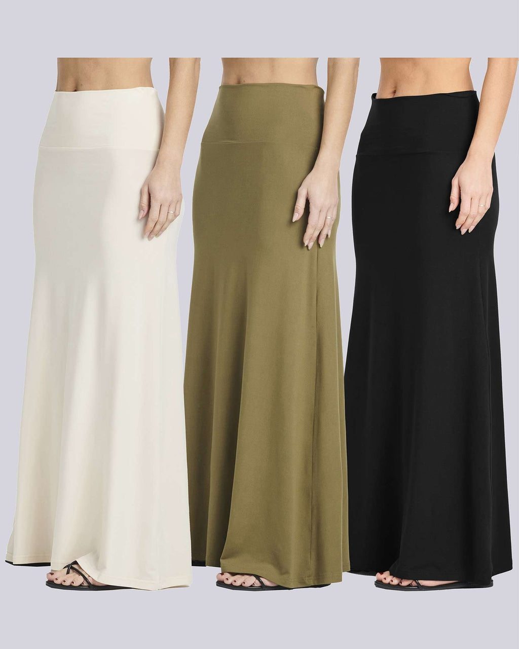 3 Pack: Women's Ultra-Soft Flowy Maxi Skirt
