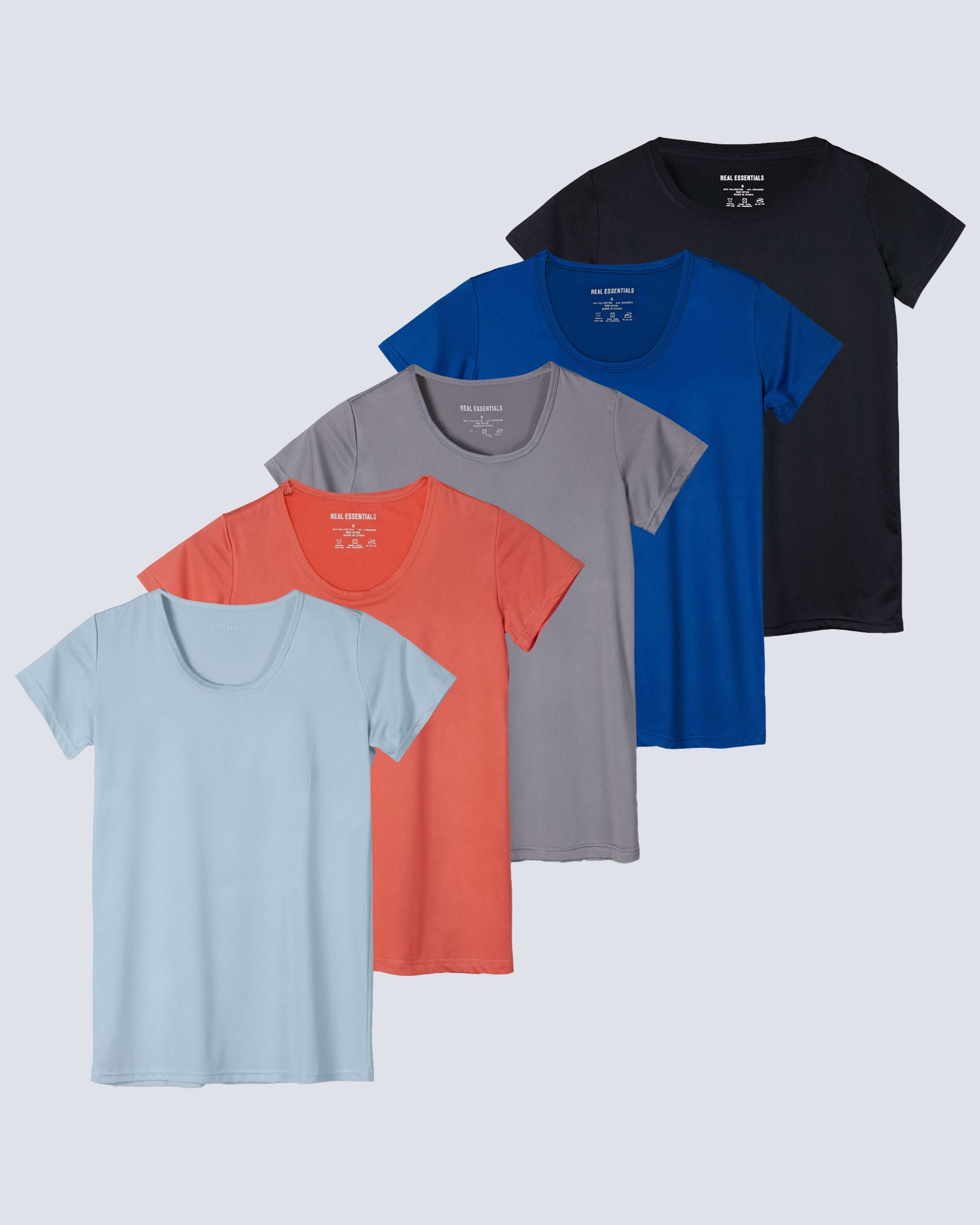 5 Pack: Womens Dry Fit Short-Sleeve Crew Neck Active T-Shirt