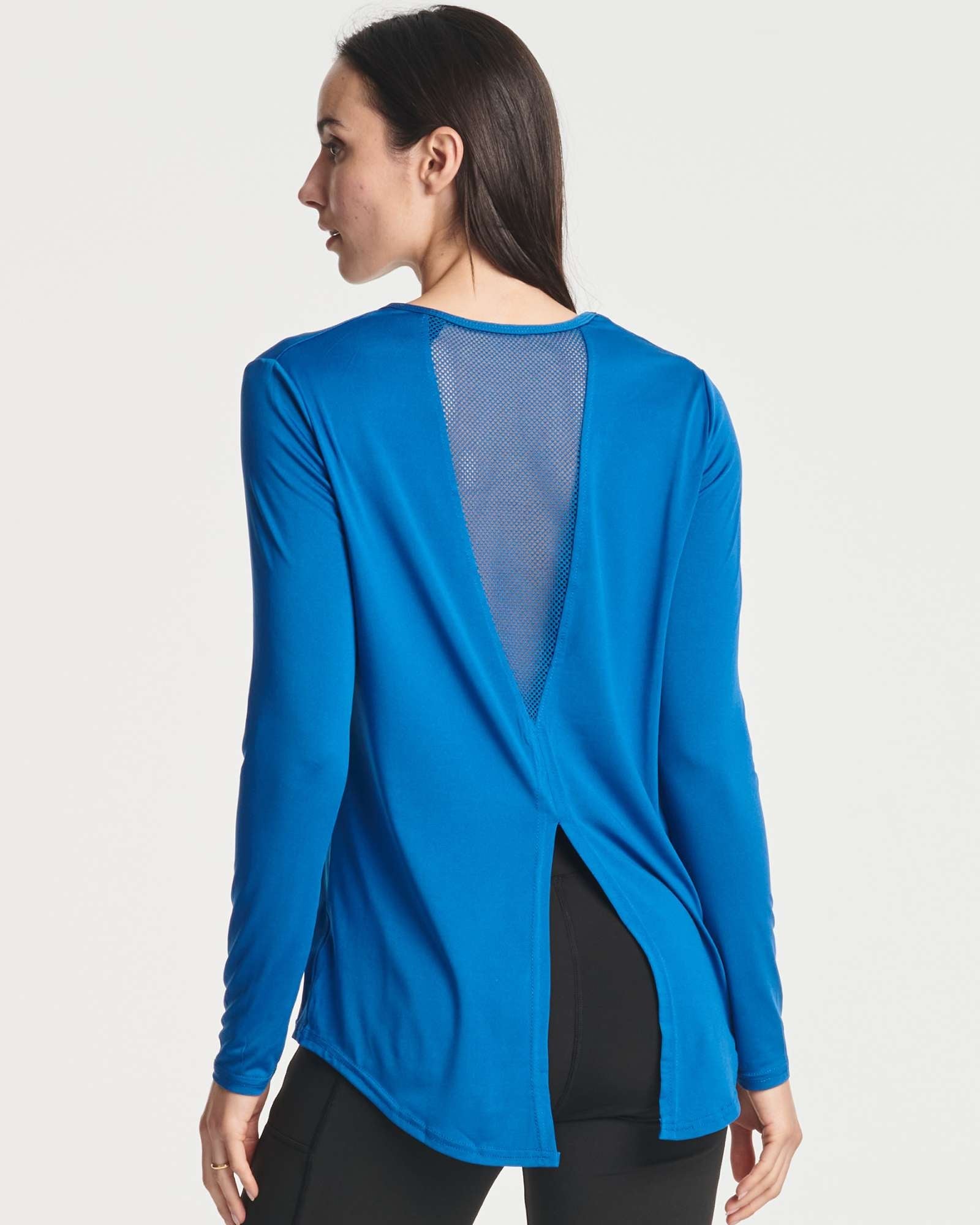 4 Pack: Women's Long-Sleeve Mesh Insert Tie Back Shirt (Available in Plus Size)