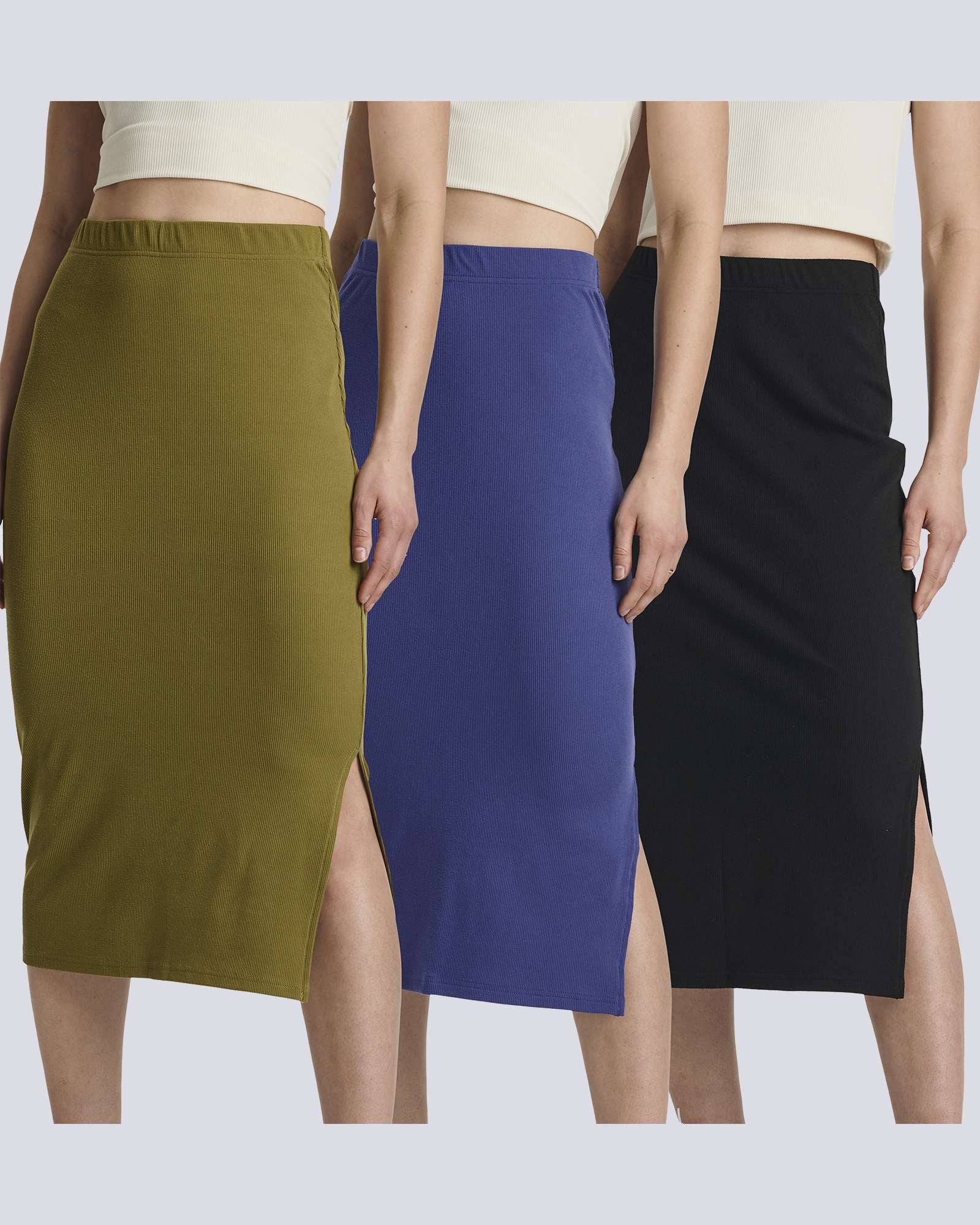 3 Pack: Women's Midi Ribbed Knit Skirt