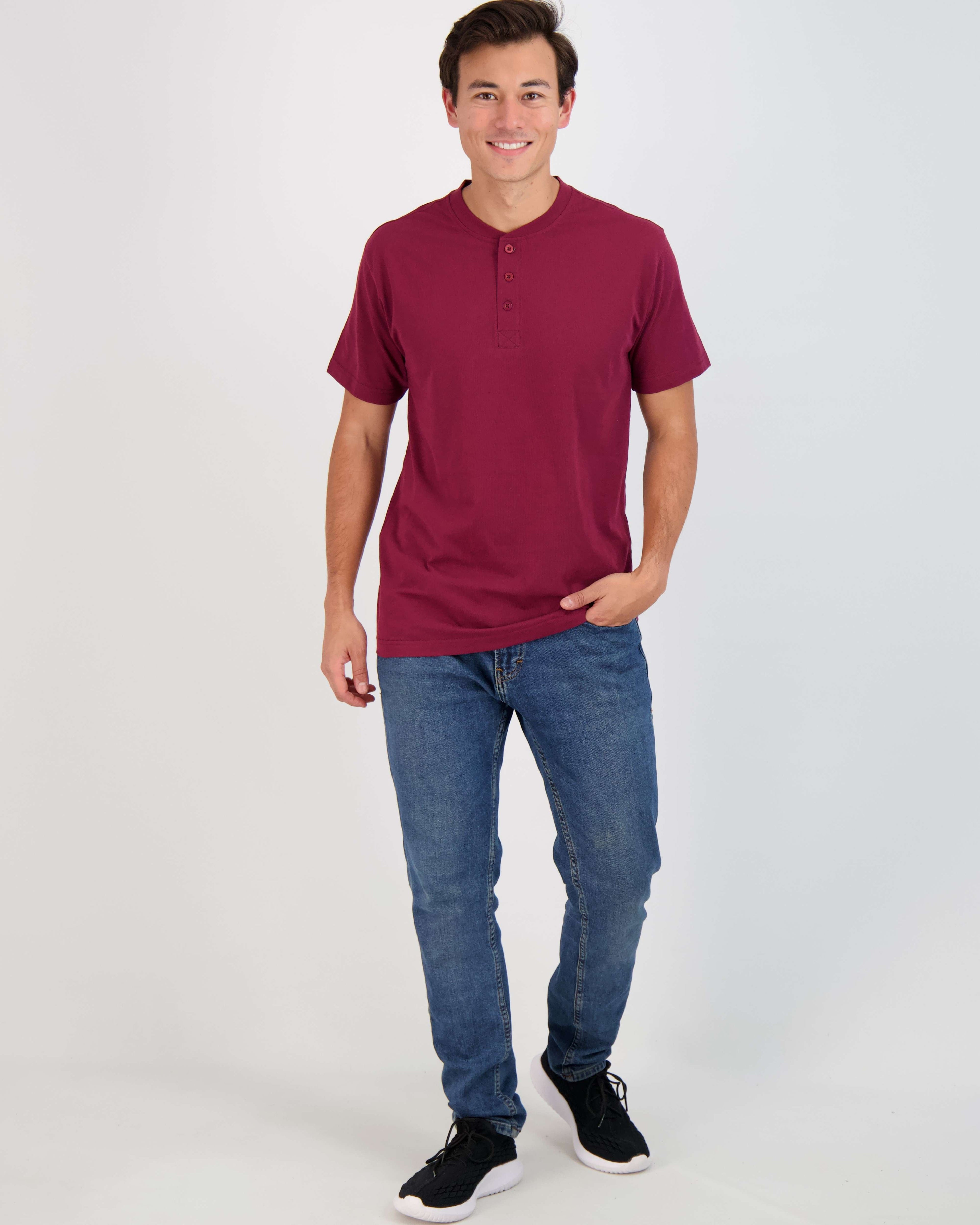 3 Pack: Mens Cotton Short Sleeve Henley T-Shirt