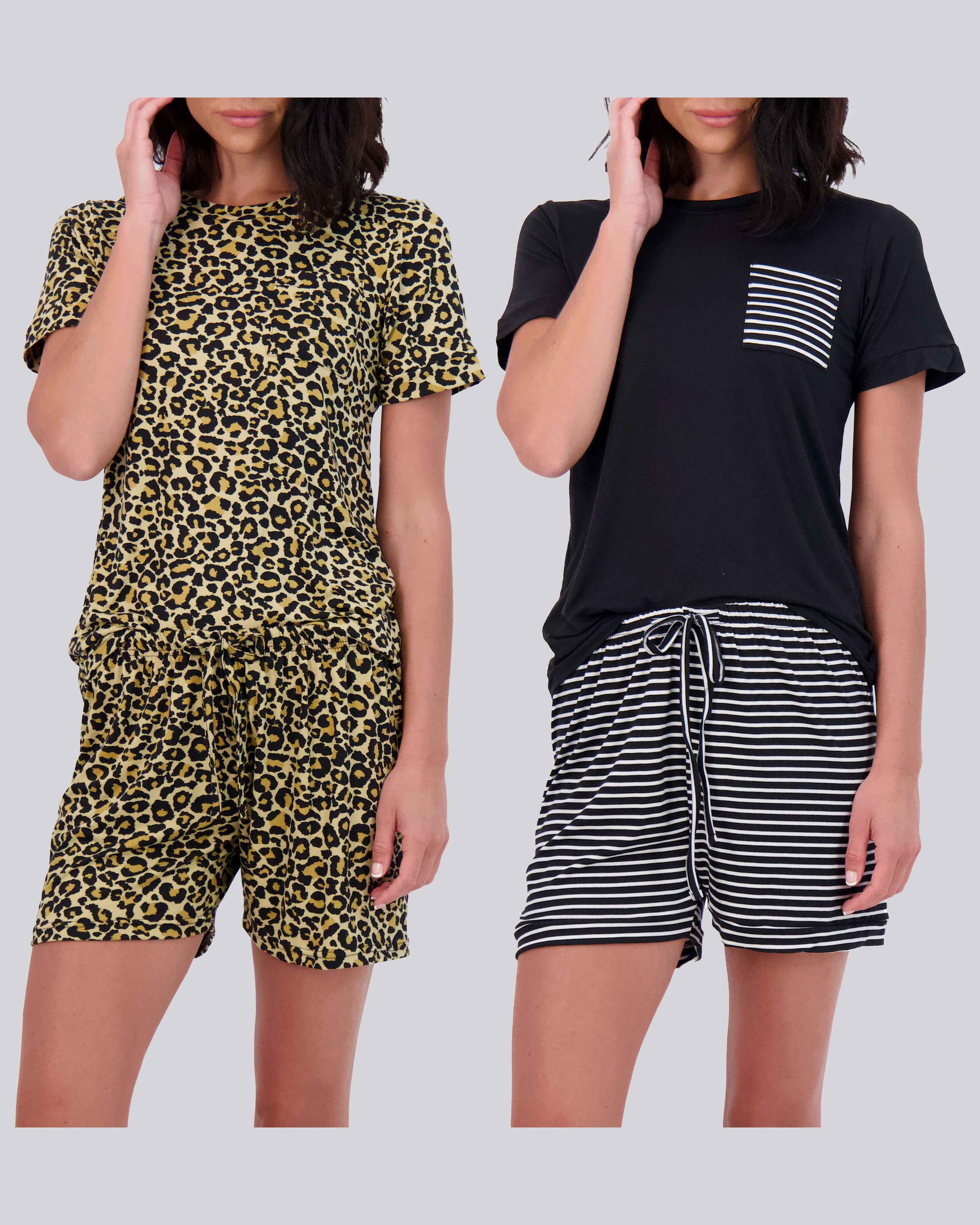 4 Piece: Womens Short Sleeve with Shorts Pajama Set
