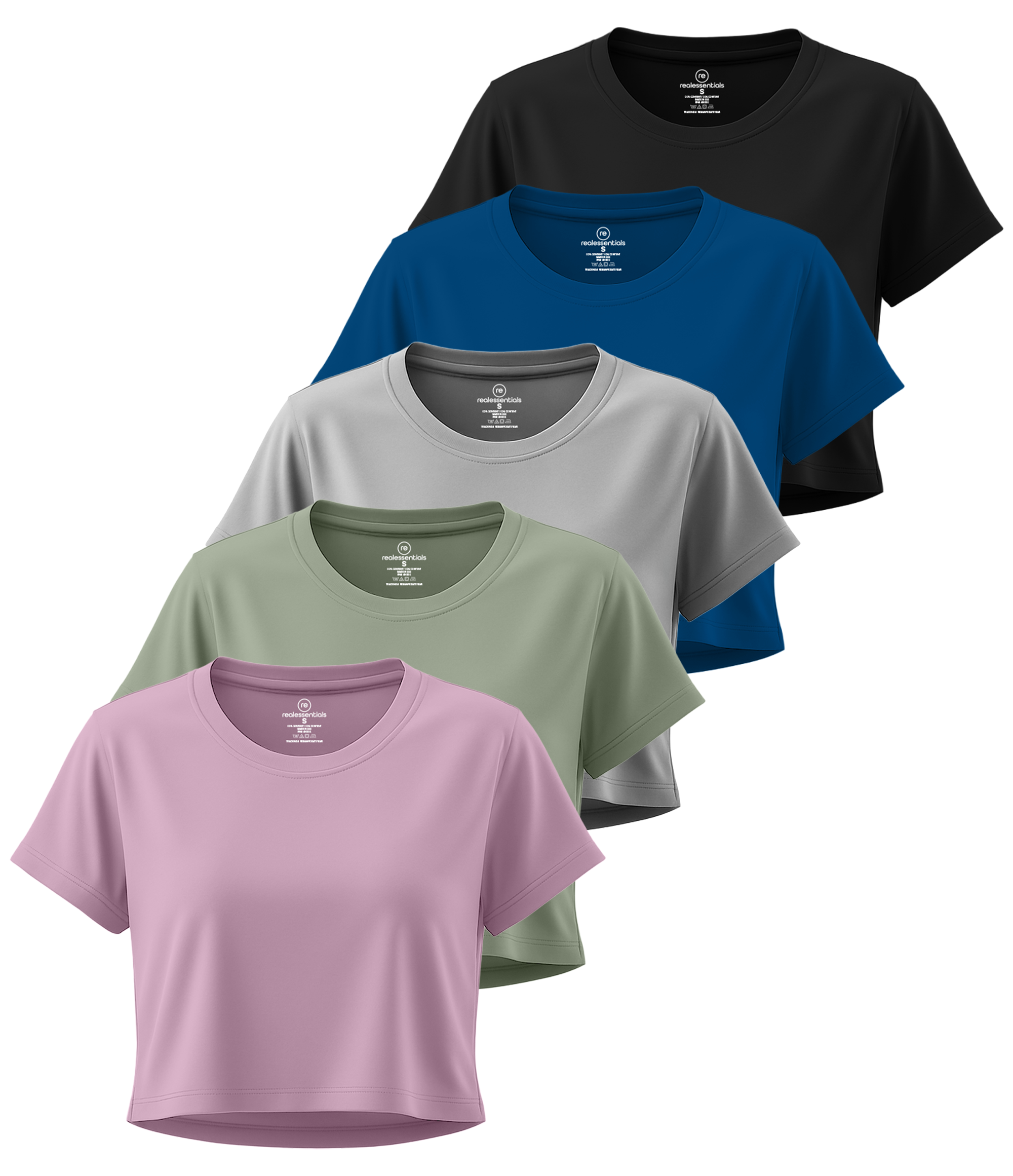 5 Pack: Women's Dry Fit Crop Top - Short Sleeve Crew Neck Stretch Athletic Tee (Available in Plus Size)