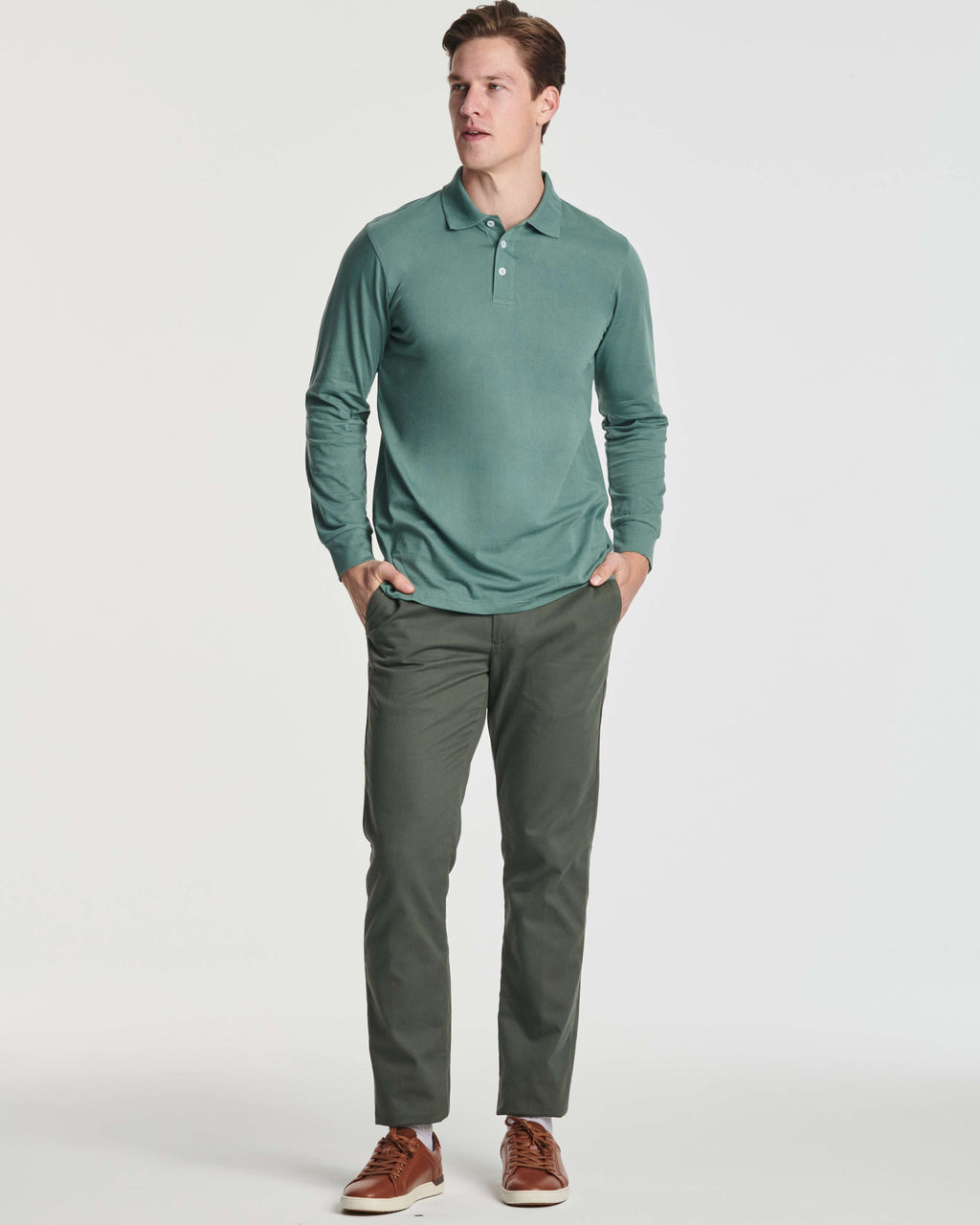 3 Pack: Men's Cotton Jersey Long-Sleeve Polo Shirt (Available in Big & Tall)