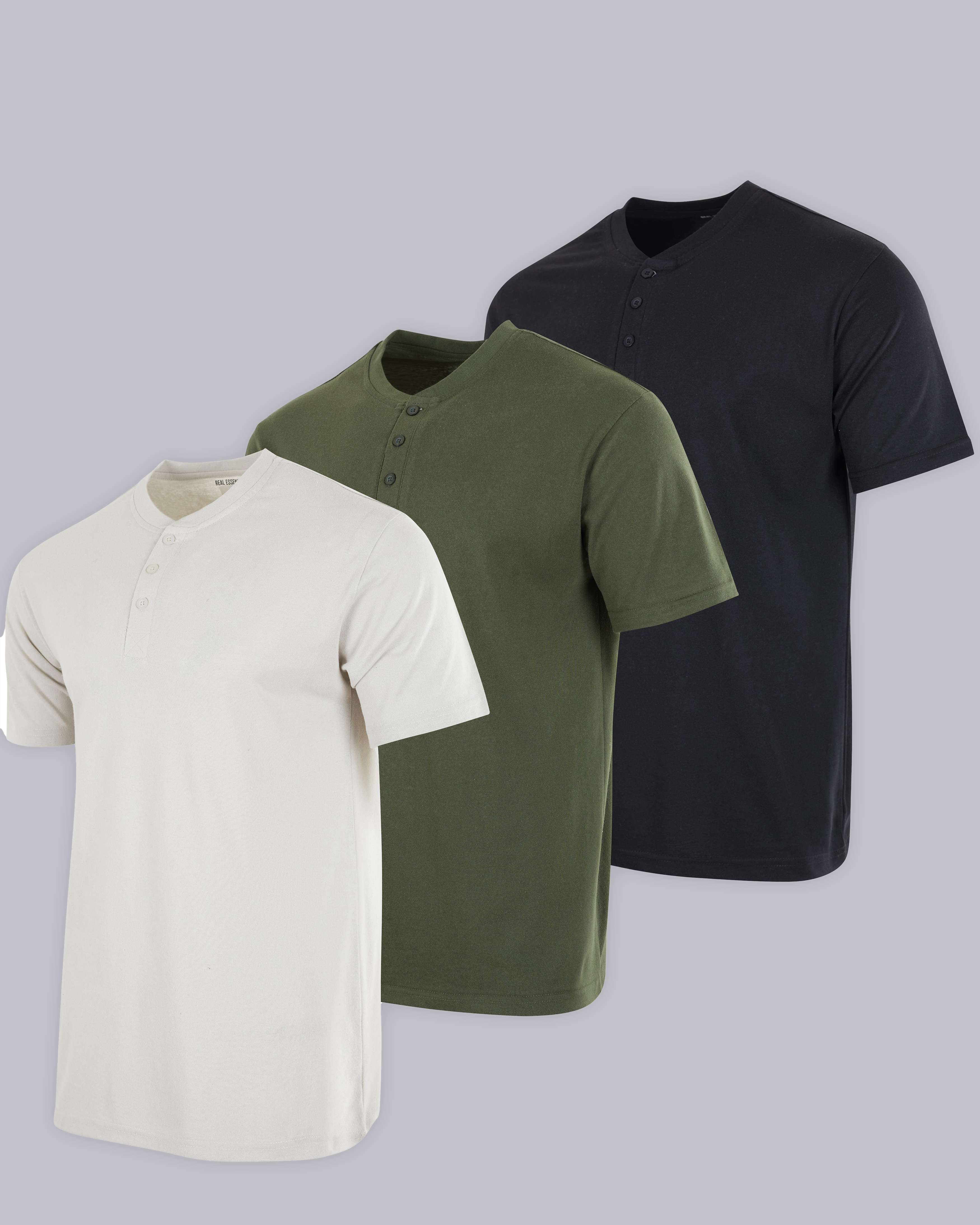 3 Pack: Mens Cotton Short Sleeve Henley T-Shirt