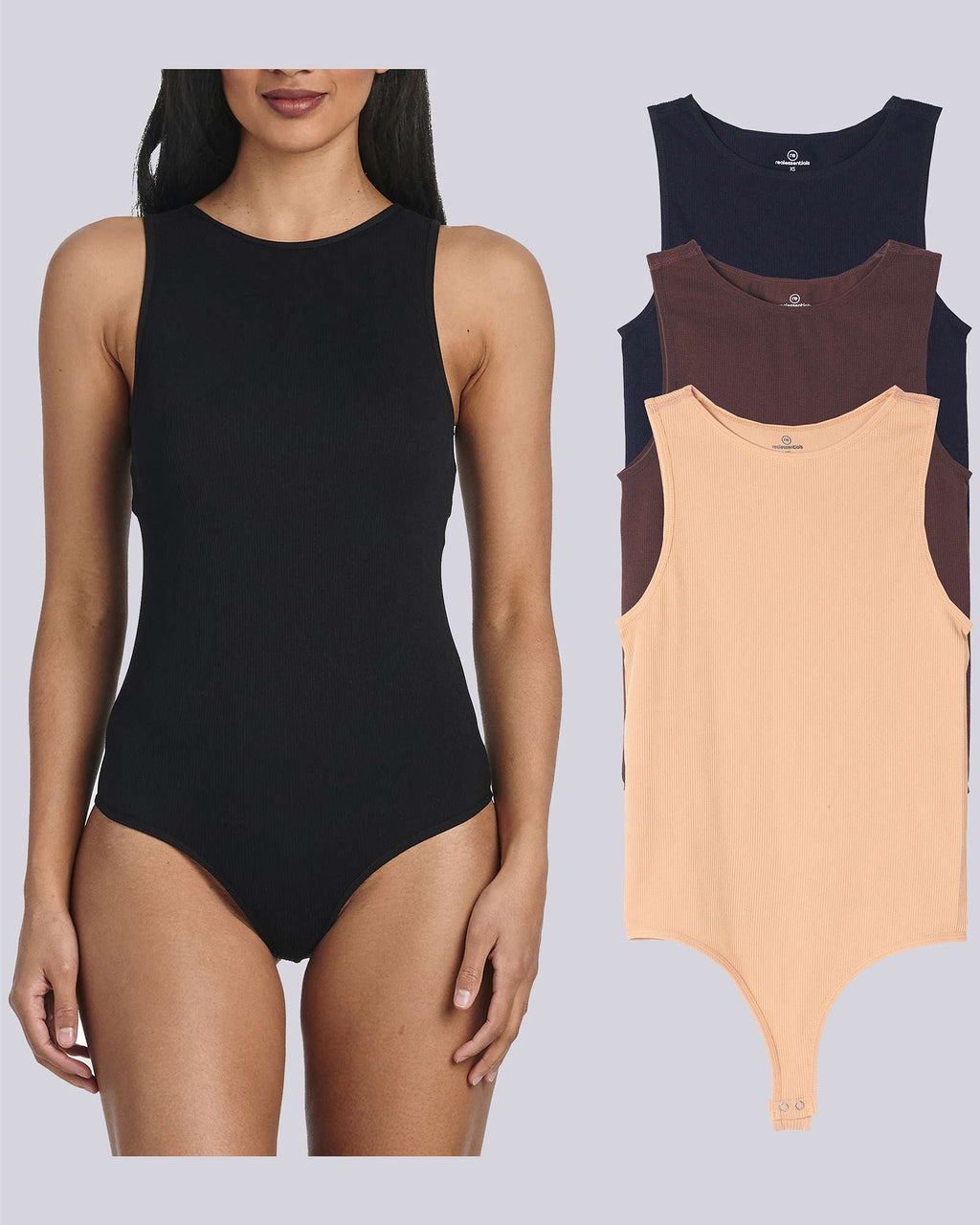 3 Pack: Women's Ribbed Sleeveless Bodysuit Tank Tops