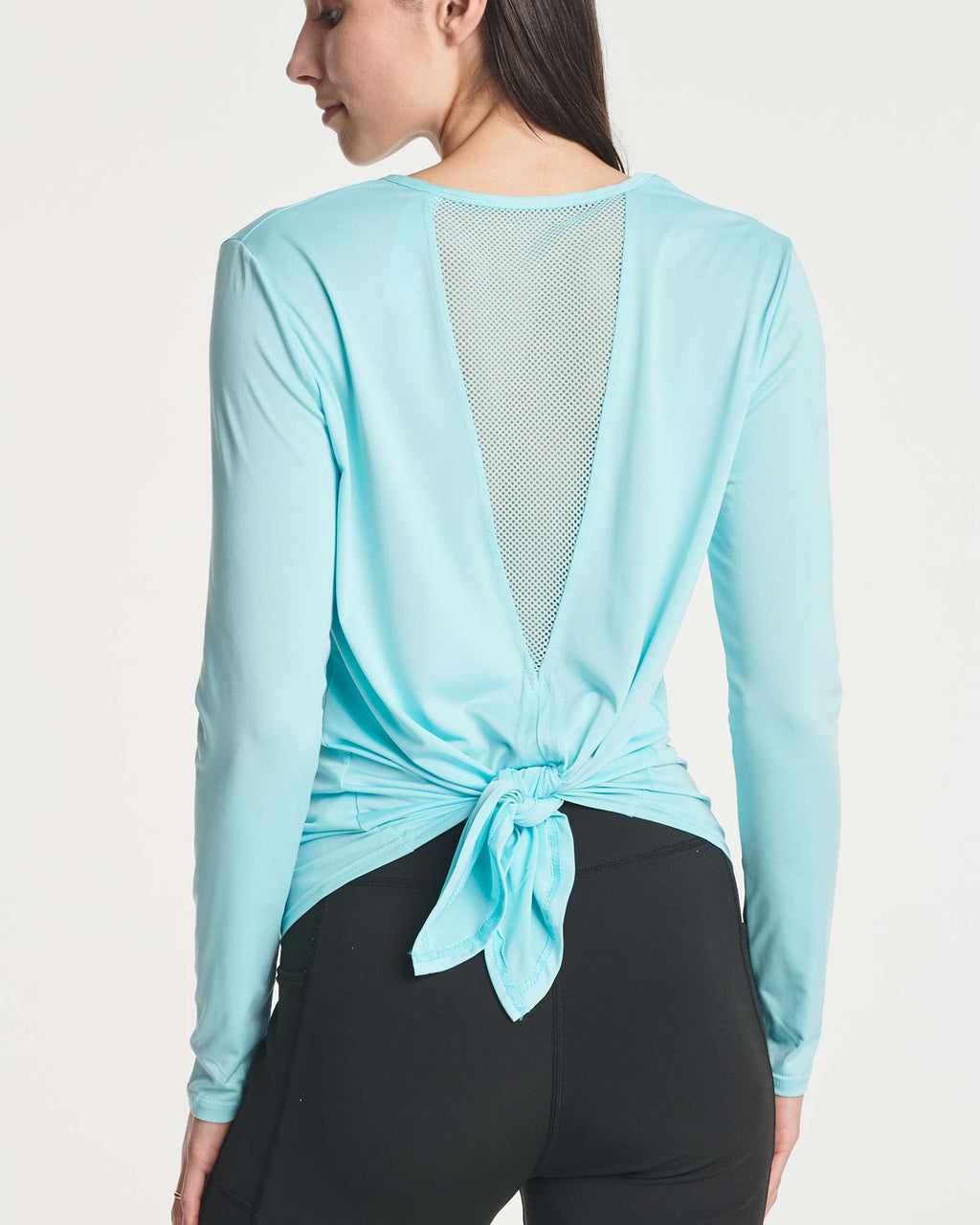 4 Pack: Women's Long-Sleeve Mesh Insert Tie Back Shirt (Available in Plus Size)