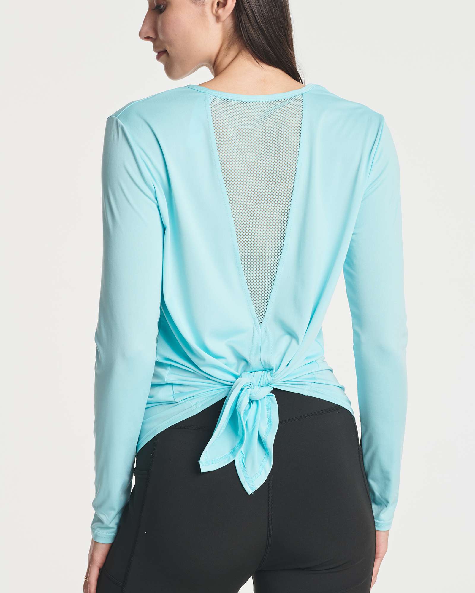 4 Pack: Women's Long-Sleeve Mesh Insert Tie Back Shirt (Available in Plus Size)