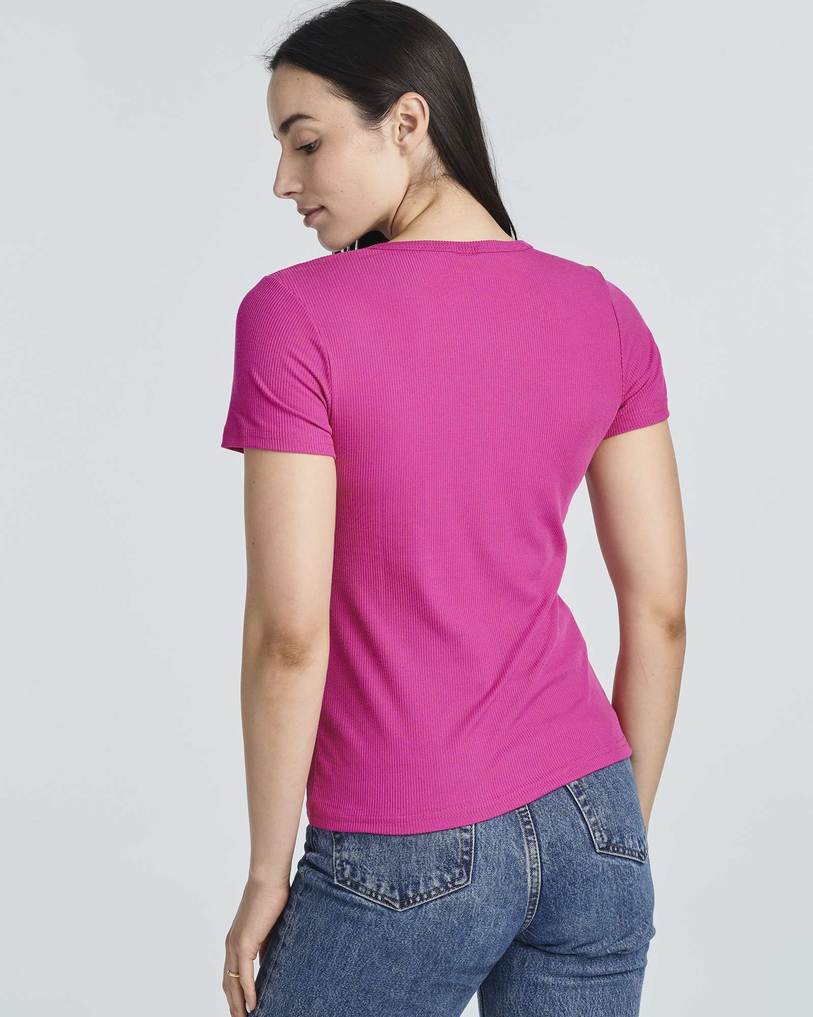 4 Pack: Women's Ribbed Knit Short Sleeve T-Shirt (Available in Plus)