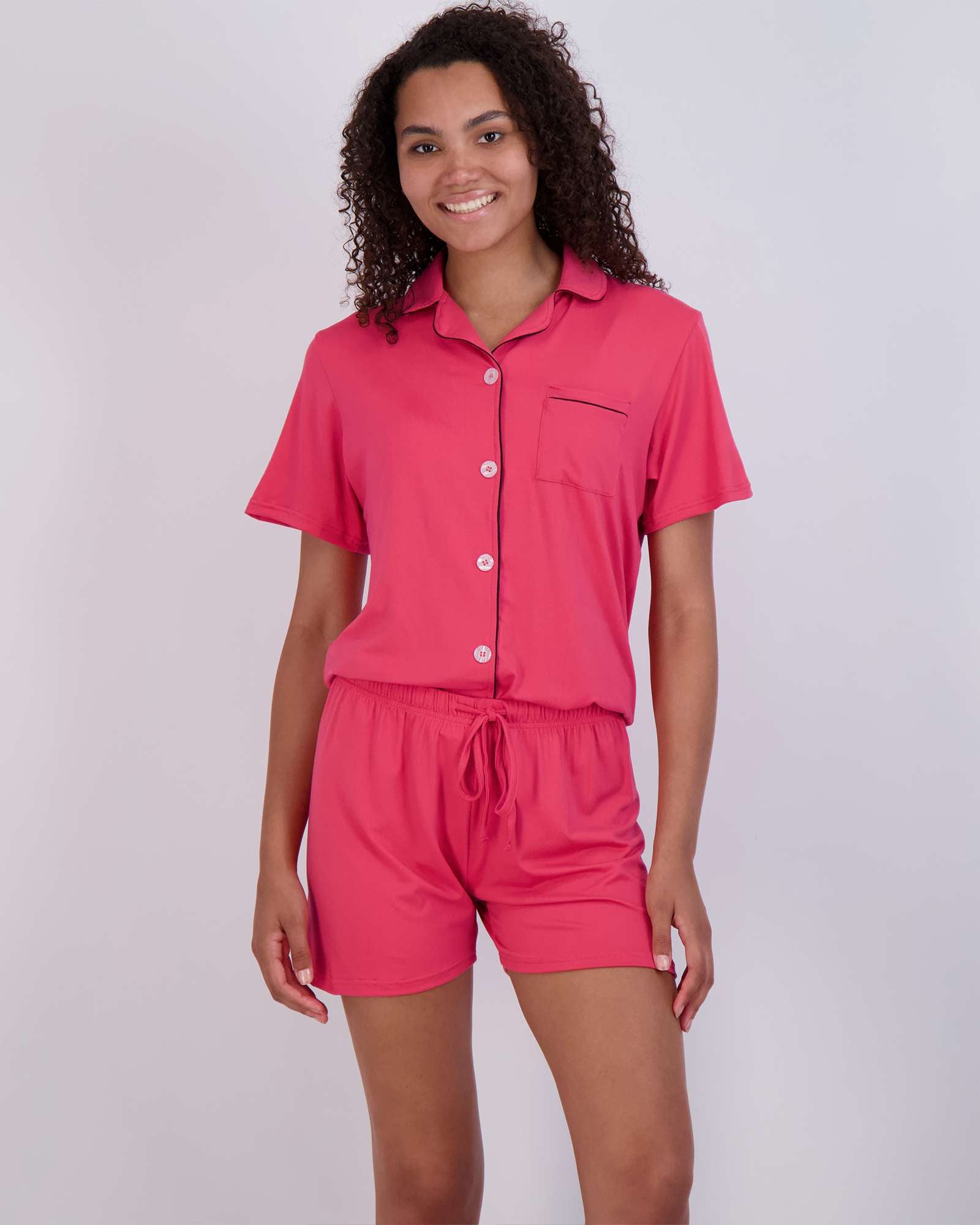 4 Piece: Womens Short Sleeve Button Down Pajama Set