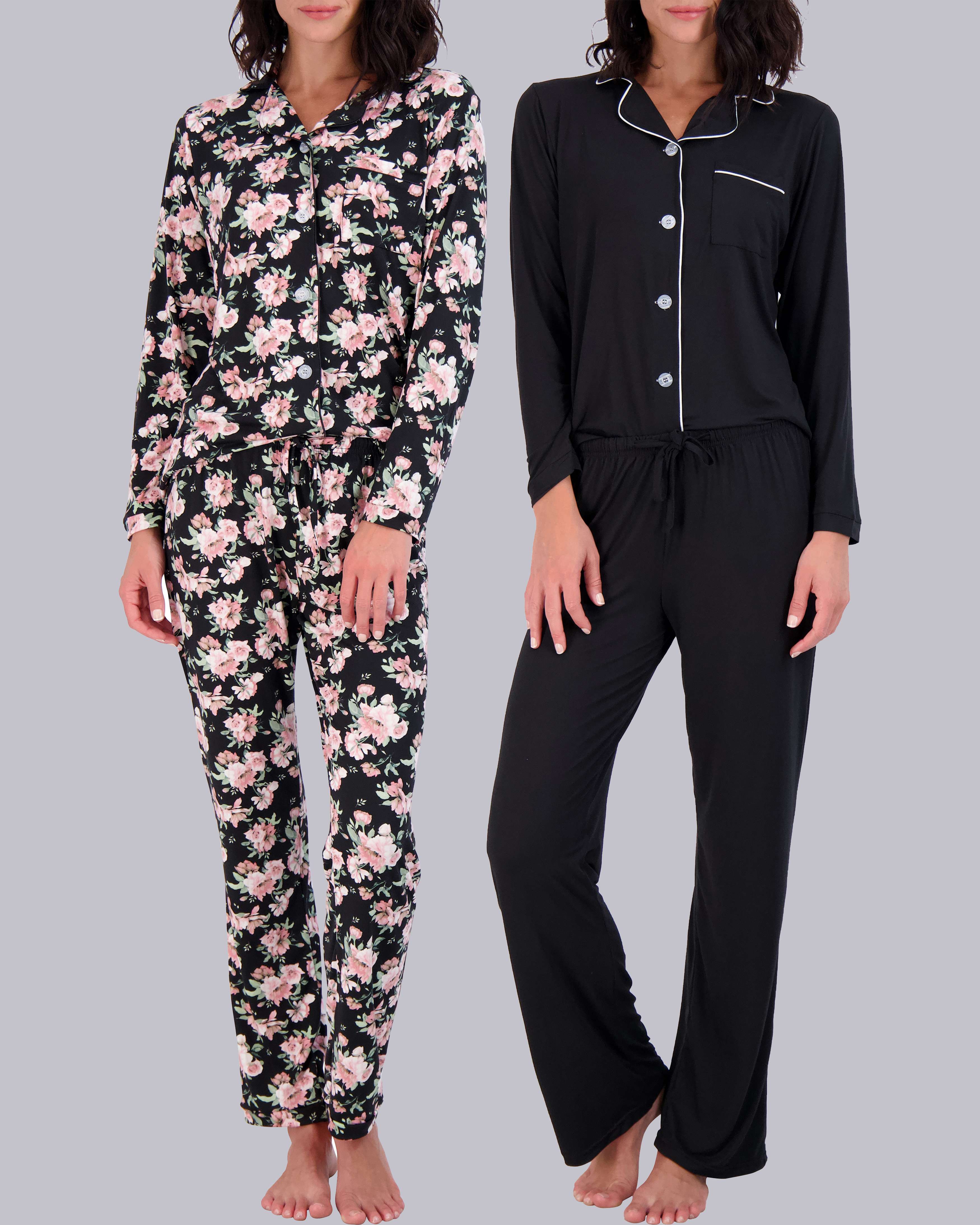 4 Piece: Women’s Long Sleeve Button Down Pajama Set