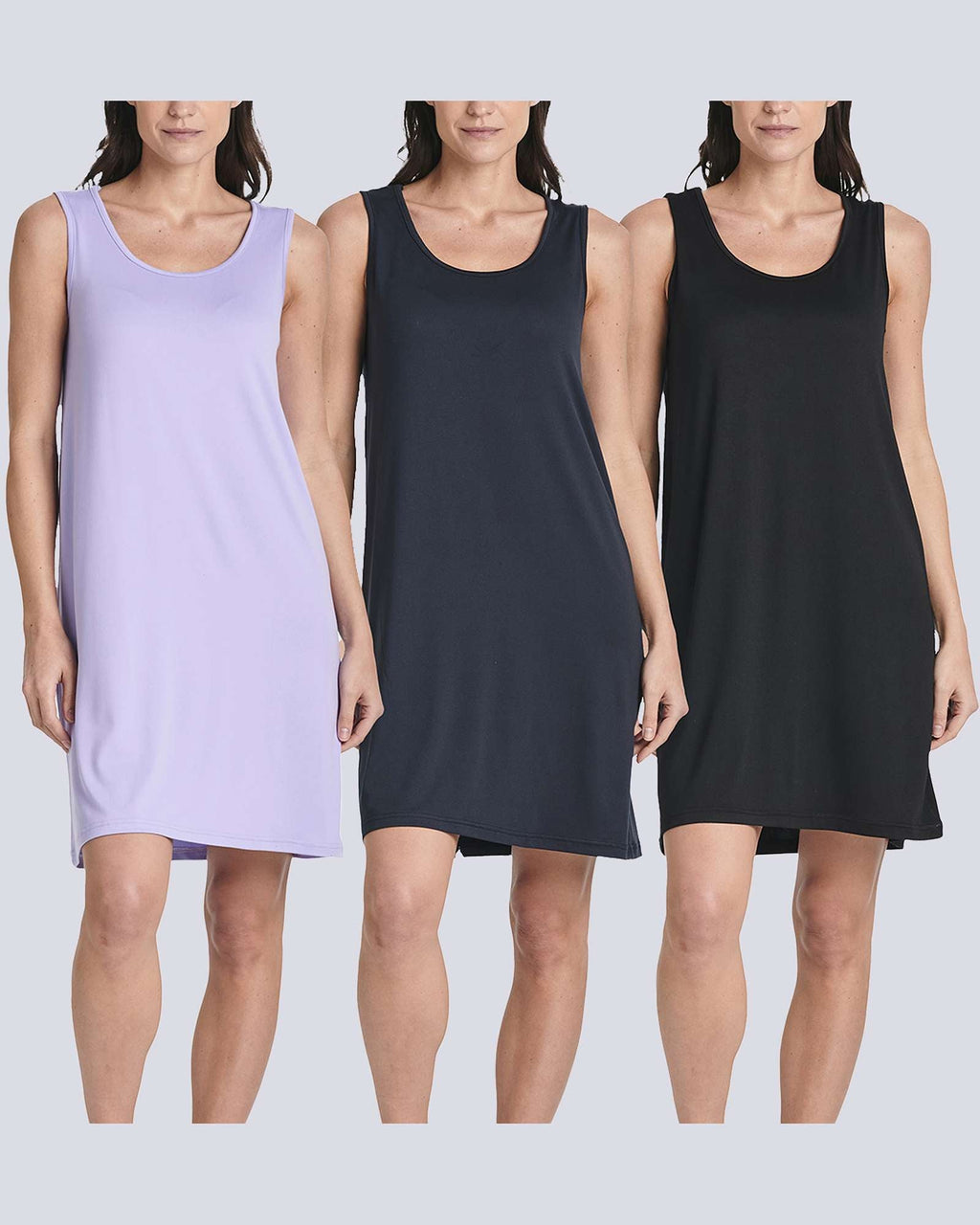 3 Pack: Plus Size Women's Scoop Neck Sleeveless Nightgown Sleep Dress Nightshirt