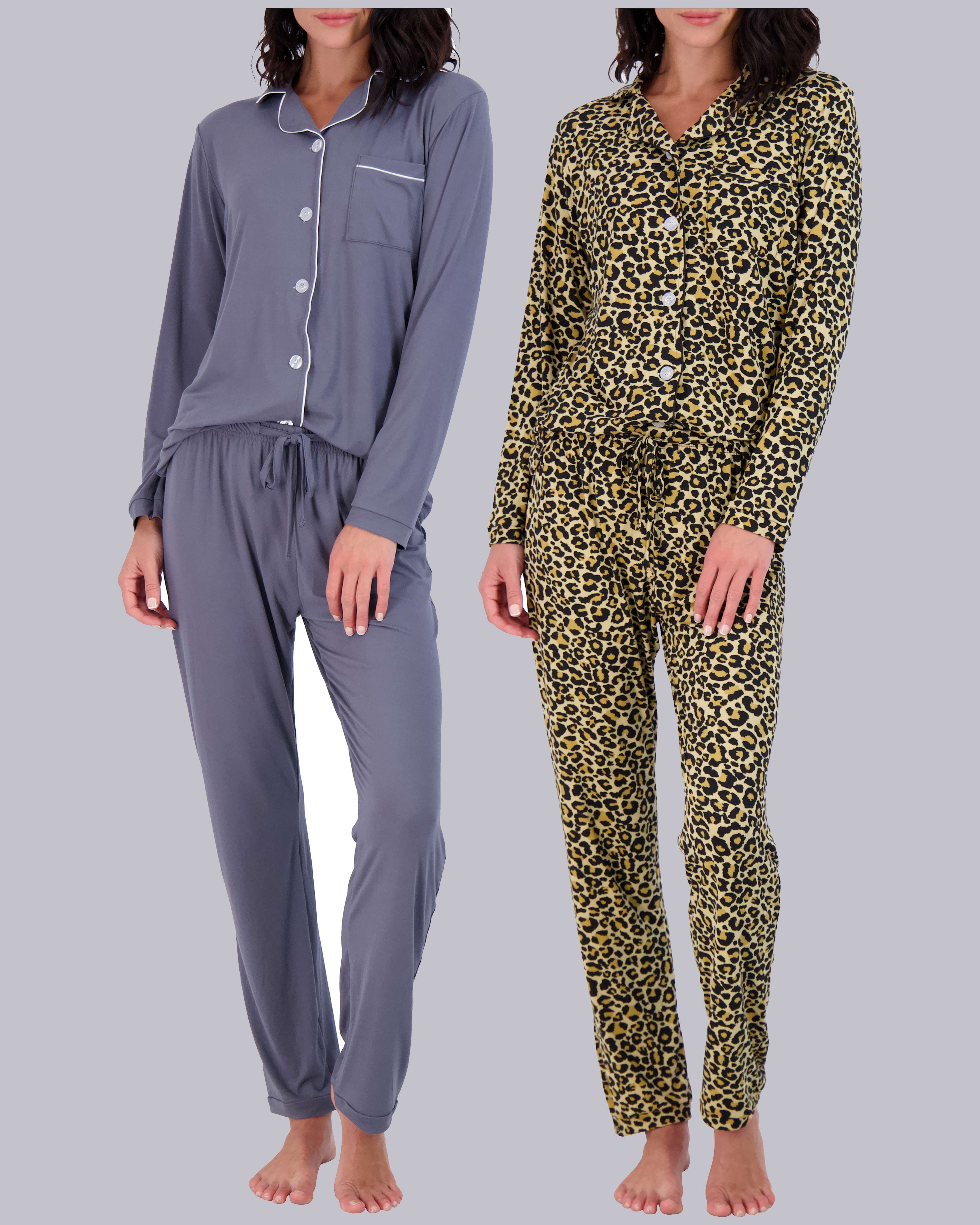 4 Piece: Women’s Long Sleeve Button Down Pajama Set