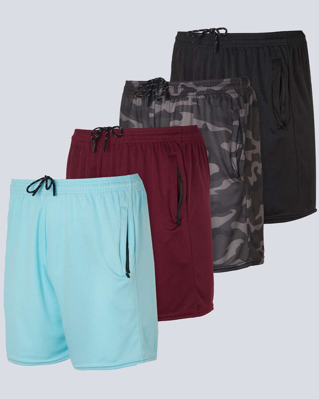 4 Pack: Men's 5" Mesh Running Shorts with Zipper Pockets