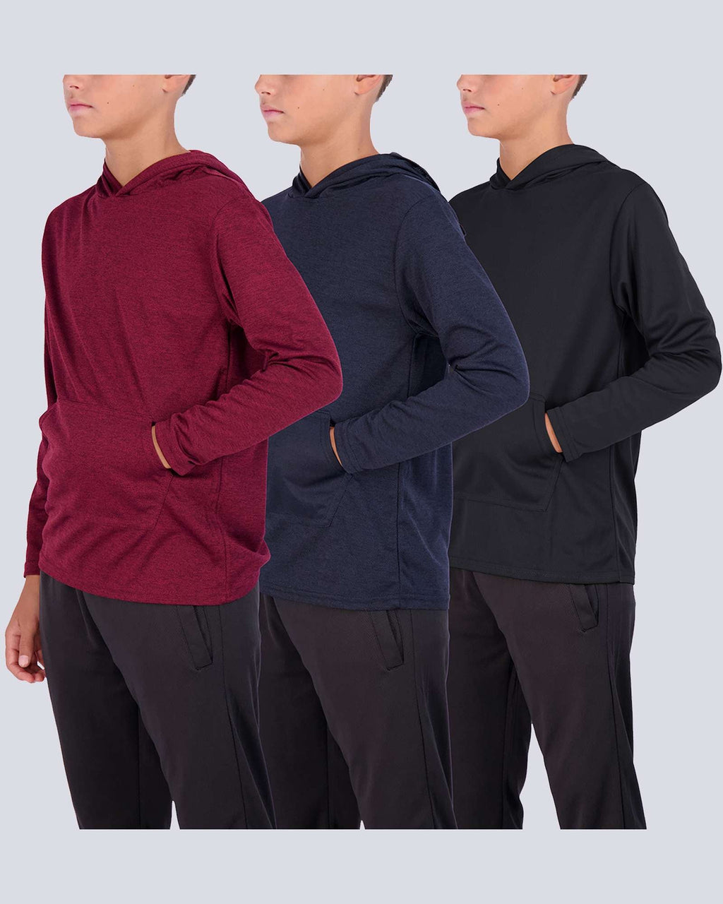 3 Pack: Boys Mesh Long Sleeve Pullover Hoodie Active Sweatshirt