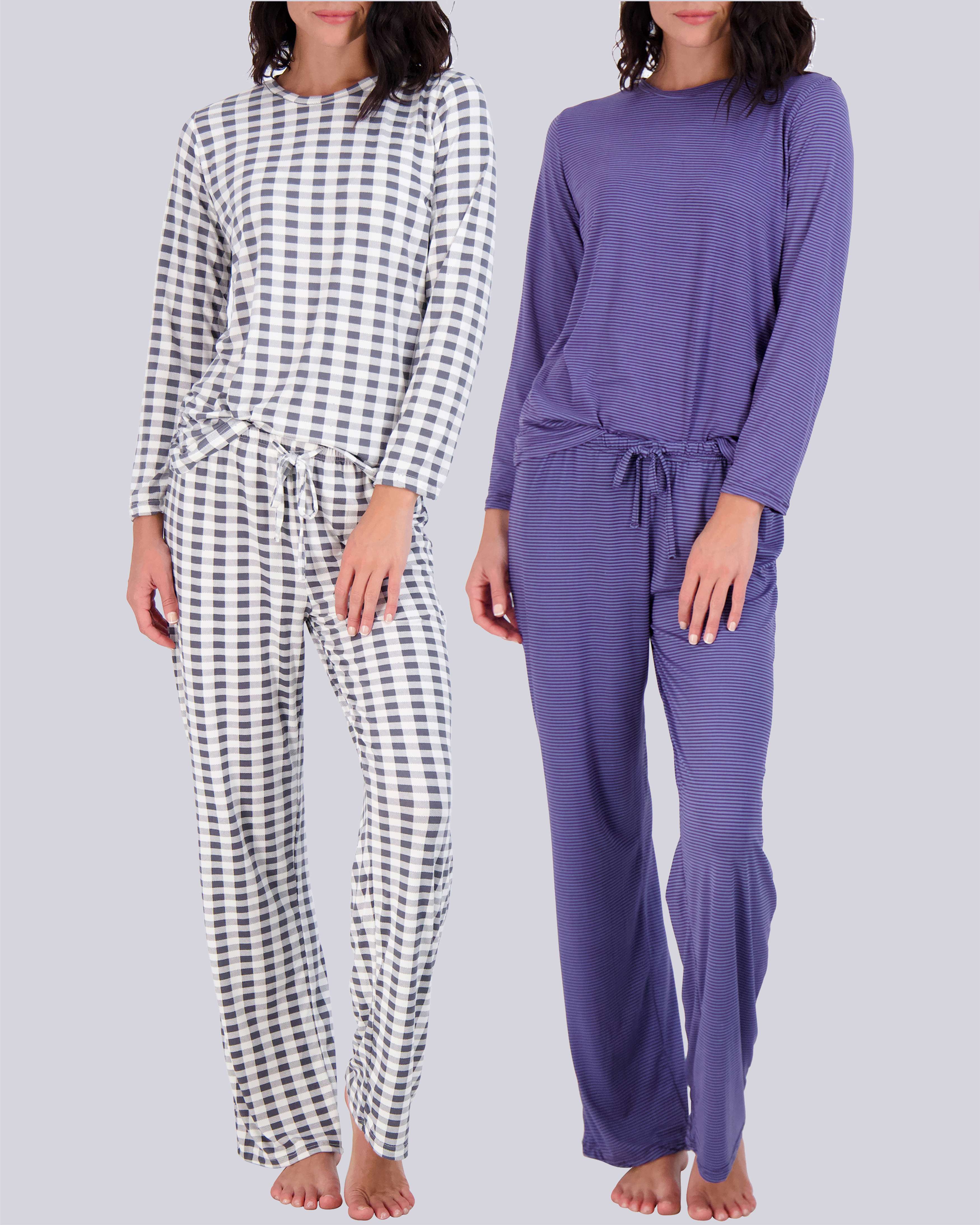 2 Pack: Women’s Pajama Set Super-Soft Long Sleeve Top With Pants