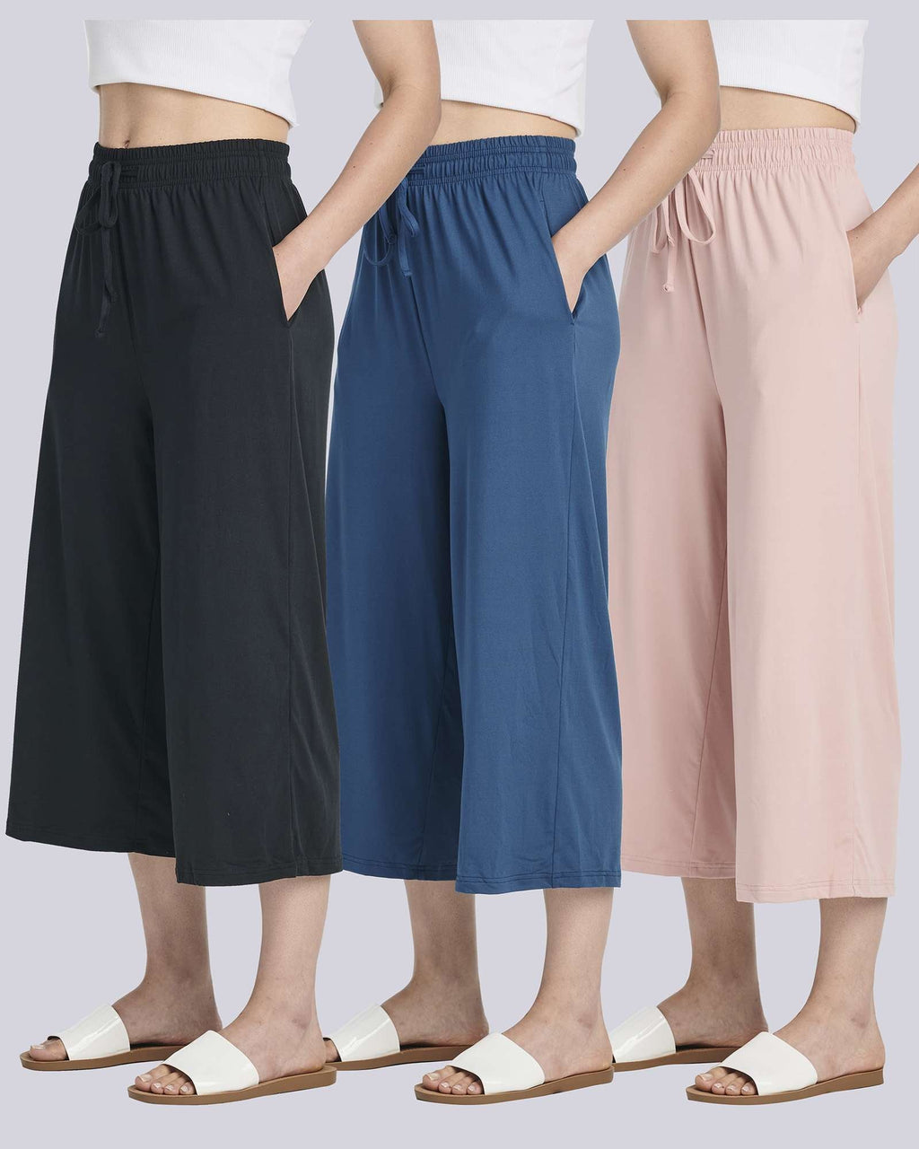 3 Pack: Women's Ultra-Soft Wide Leg Capri Pants