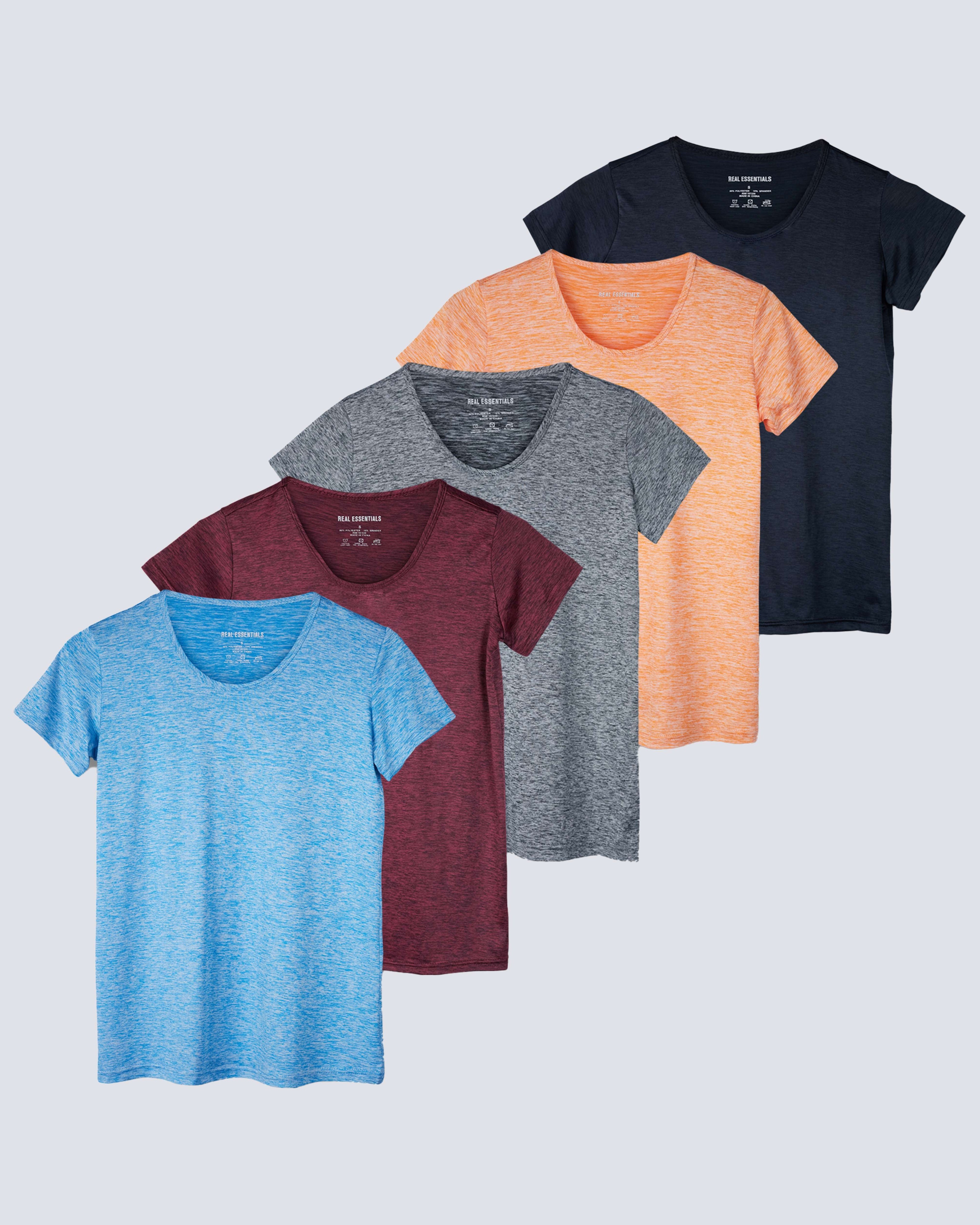 5 Pack: Womens Dry Fit Short-Sleeve Crew Neck Active T-Shirt