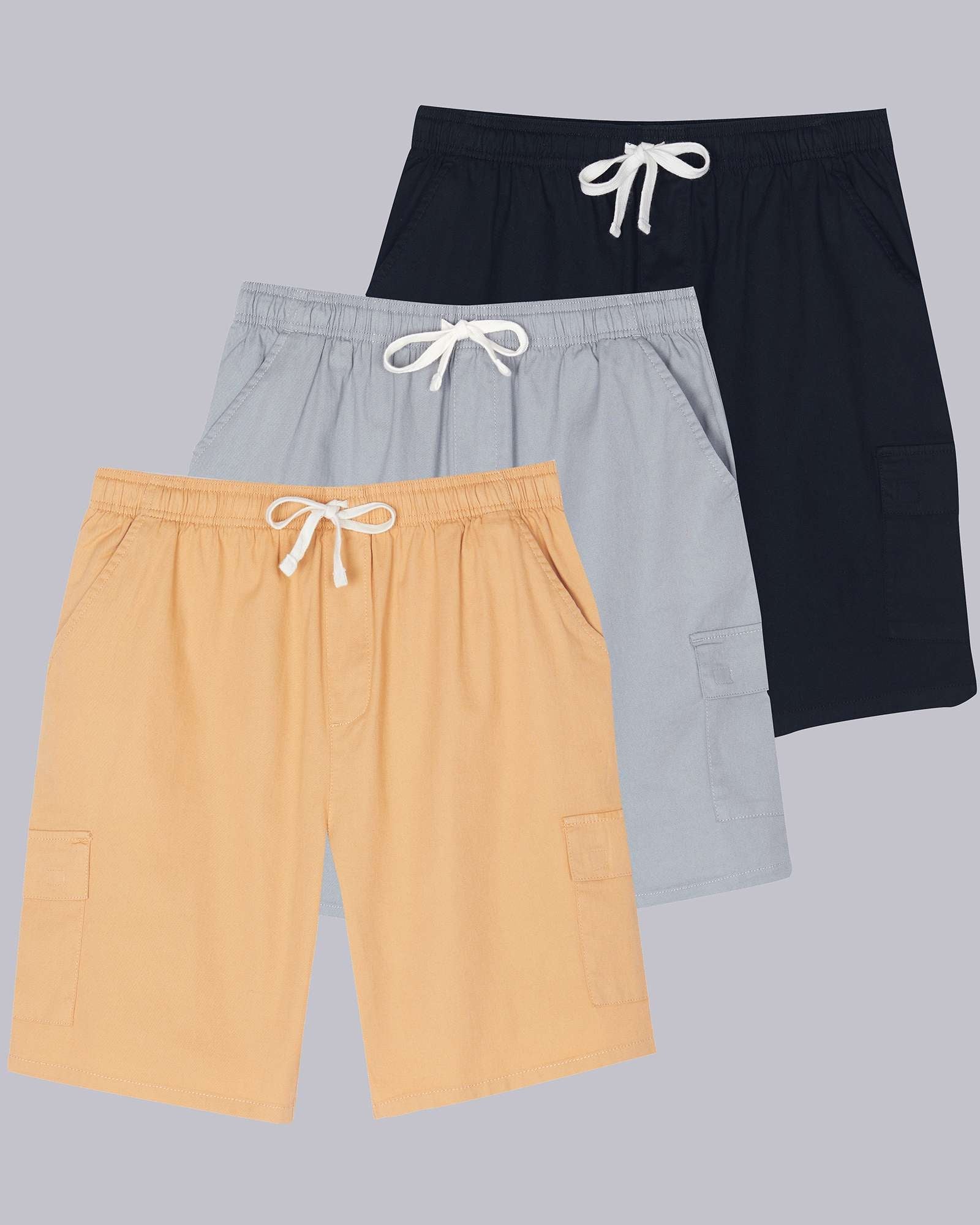 3 Pack: Men's 9" Elastic Waistband Cargo Shorts