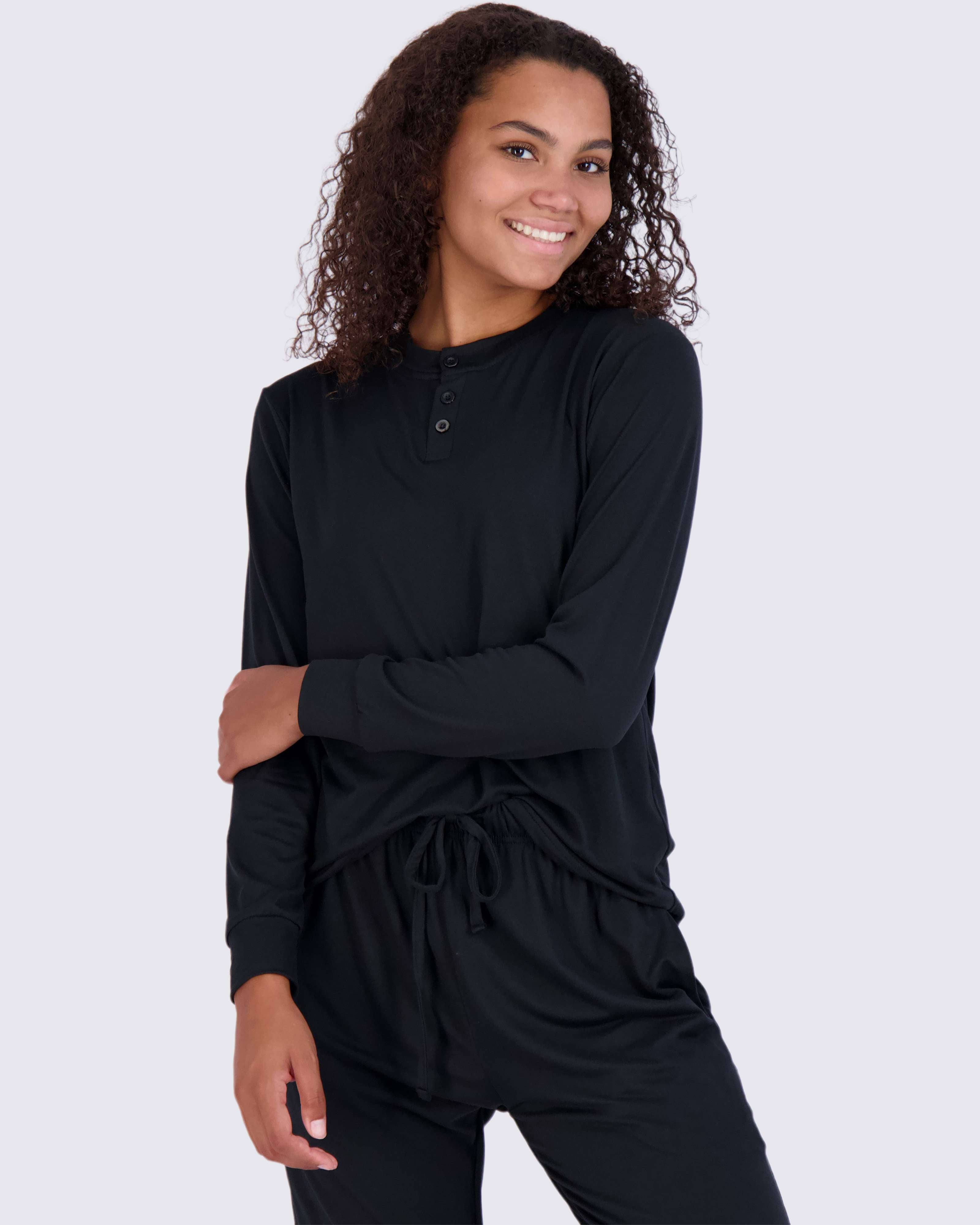 4 Piece: Womens Long Sleeve Henley & Jogger Lounge Pajama Set