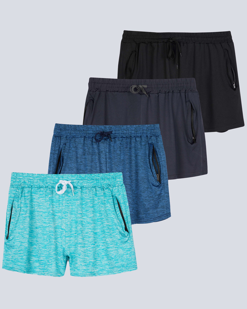 4 Pack: Womens Active Dry-Fit Shorts with Zipper Pockets