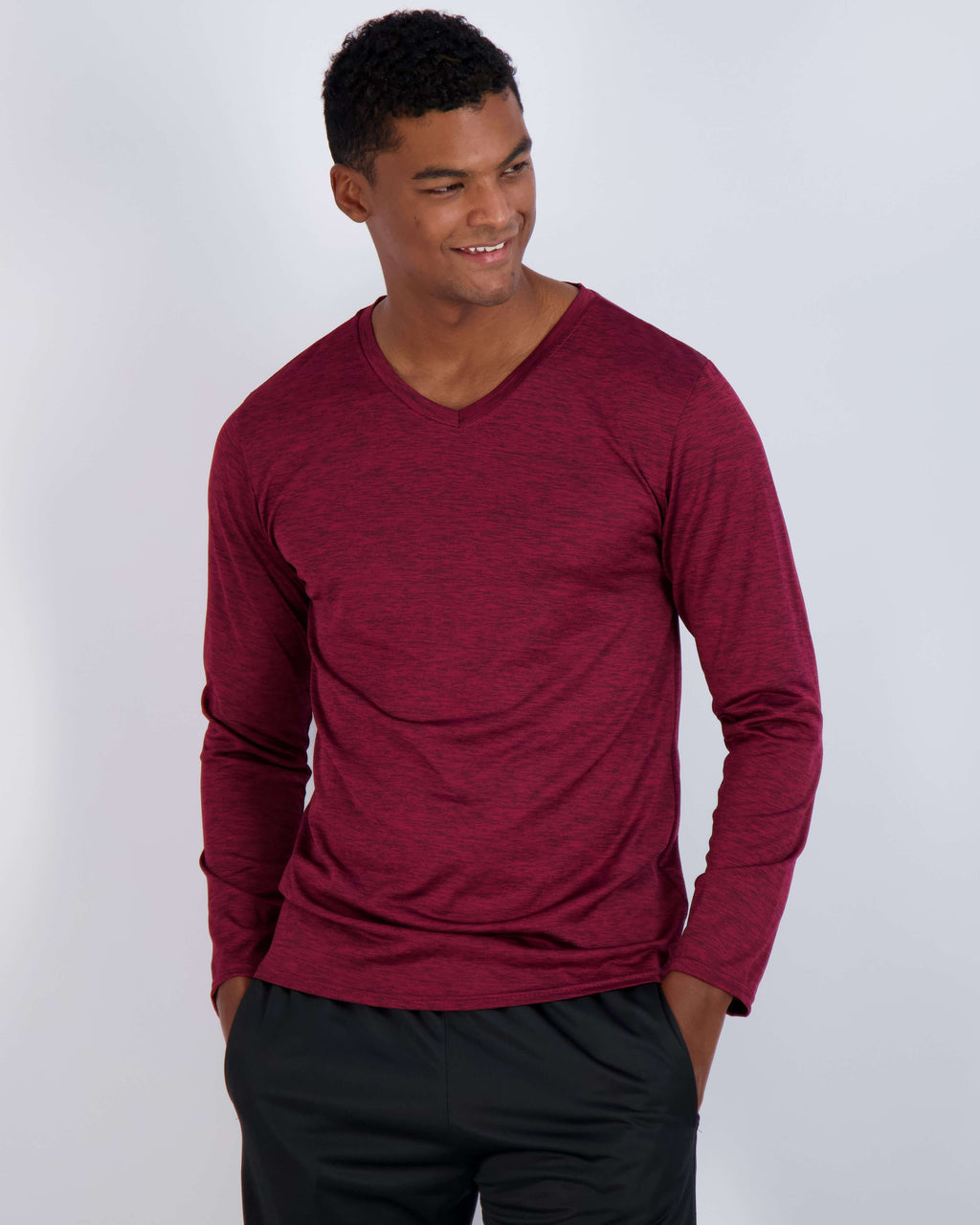 4 Pack: Mens V-Neck Long Sleeve Dry Fit T-Shirt