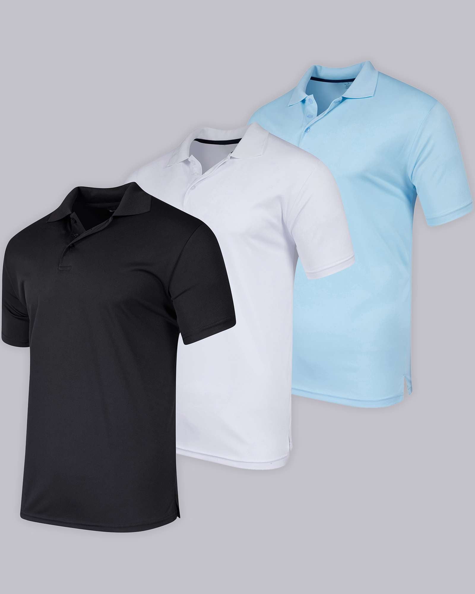 3 Pack: Mens Quick-Dry Short Sleeve Performance Polo Shirt