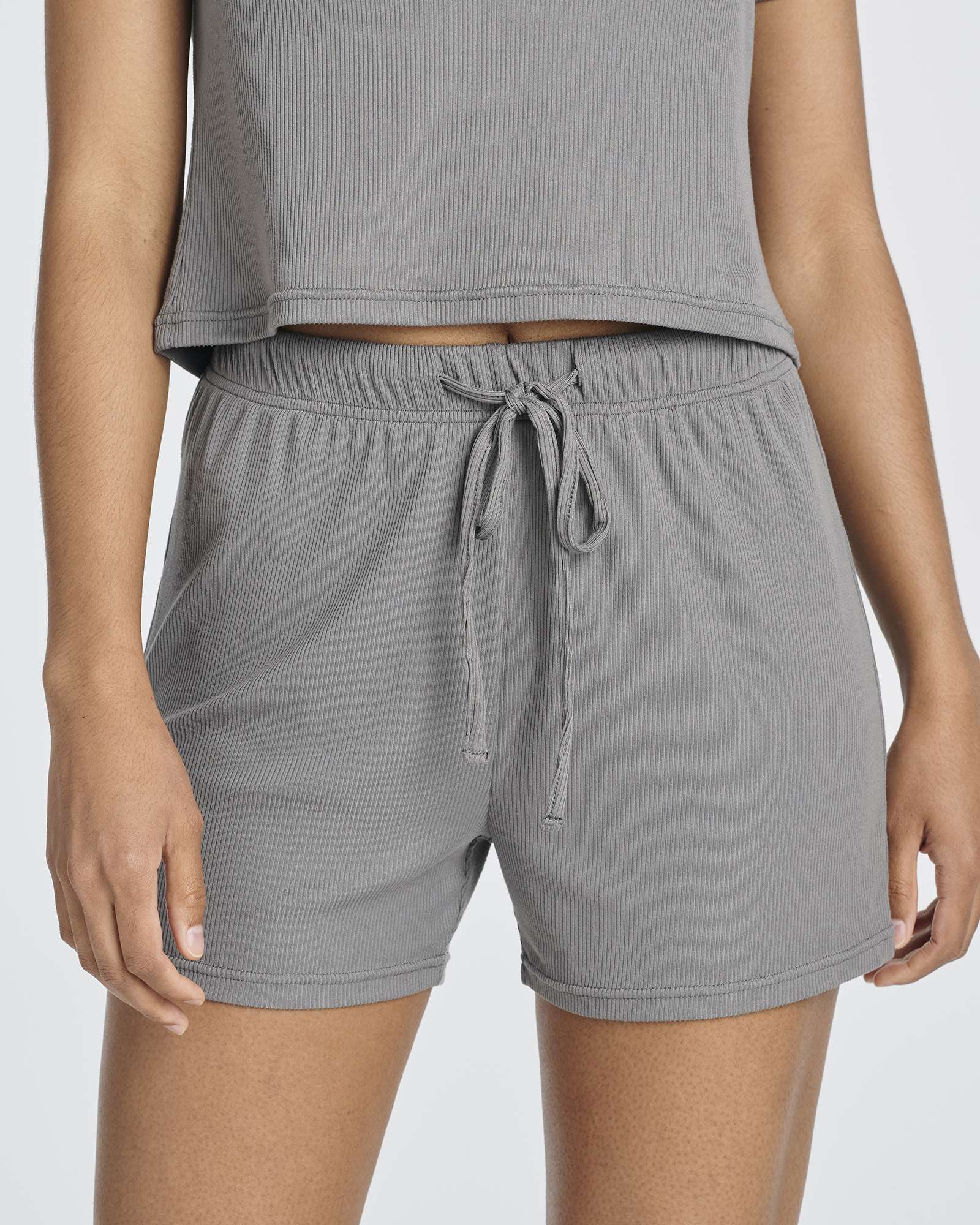 2 Pack: Women's Soft Ribbed Knit Crop Top & Short Set