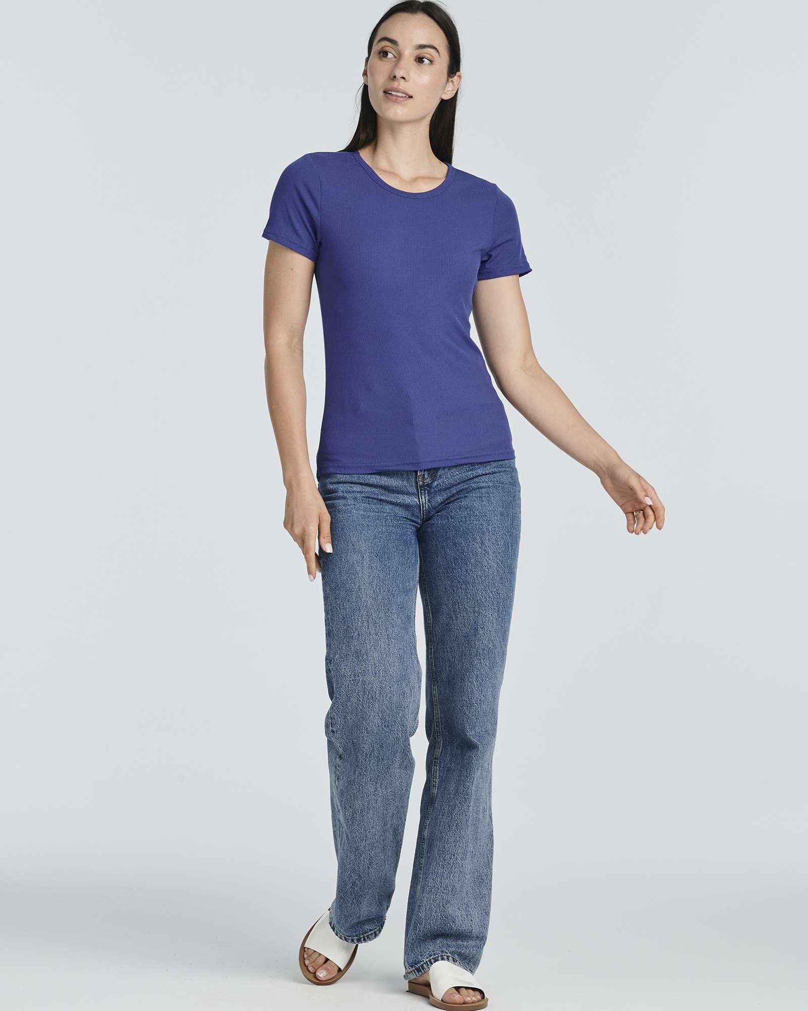 4 Pack: Women's Ribbed Knit Short Sleeve T-Shirt (Available in Plus)