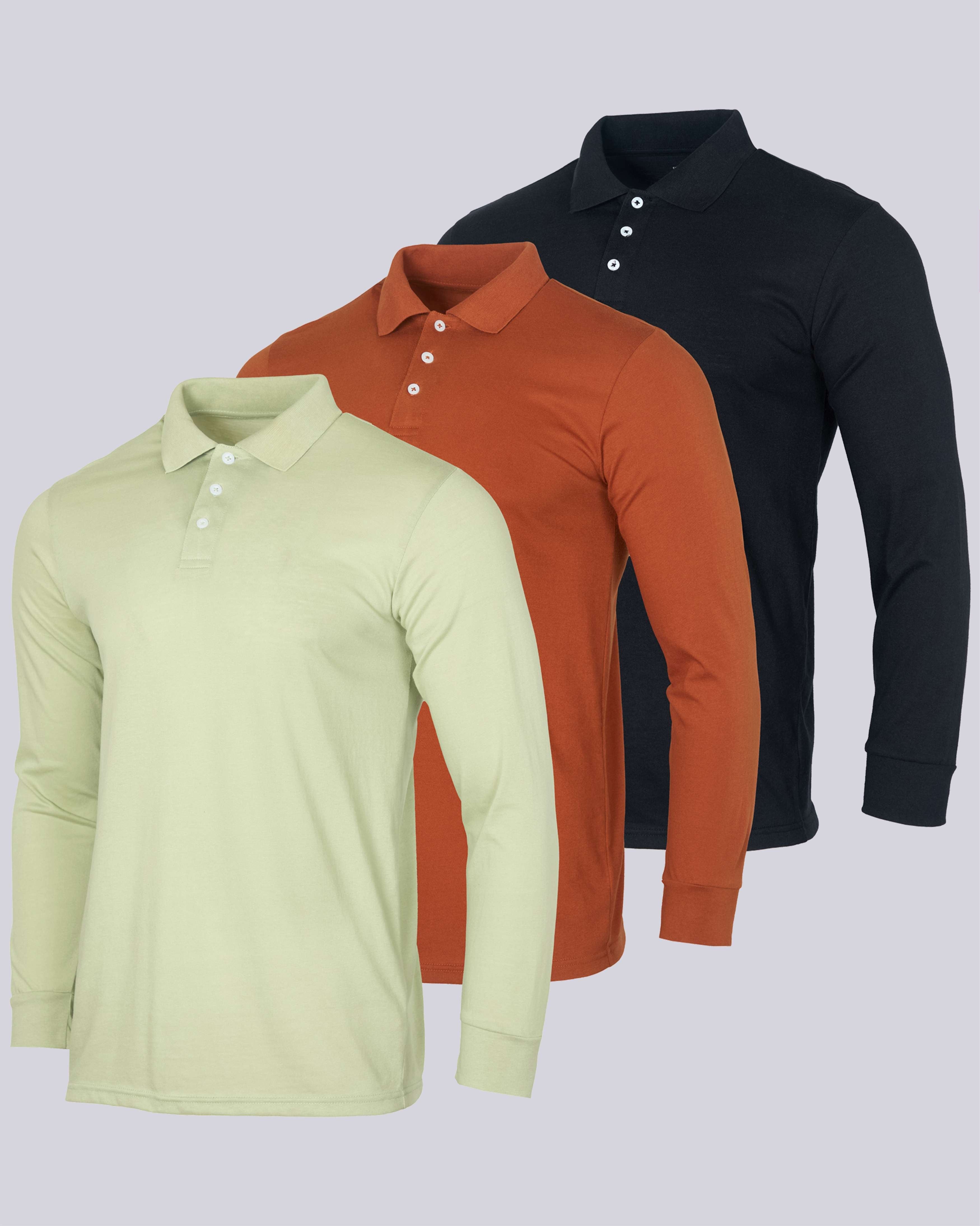 3 Pack: Men's Cotton Jersey Long-Sleeve Polo Shirt (Available in Big & Tall)