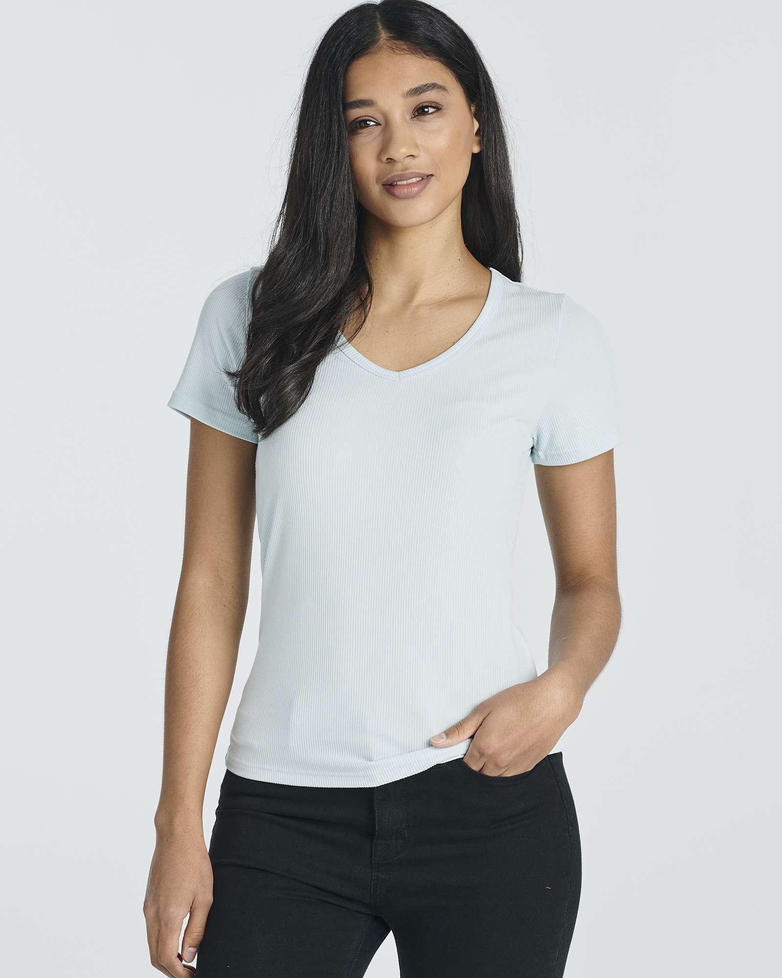 5 Pack: Women's Soft Ribbed Short Sleeve V-Neck T-Shirt