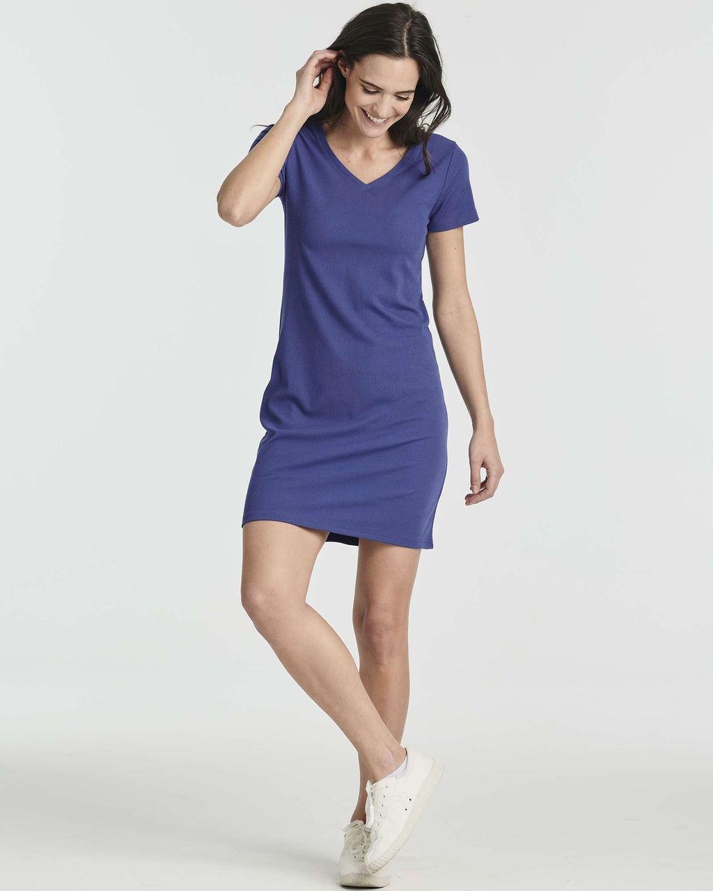3 Pack: Women's Ribbed Knit Short-Sleeve V-Neck Swing Dress