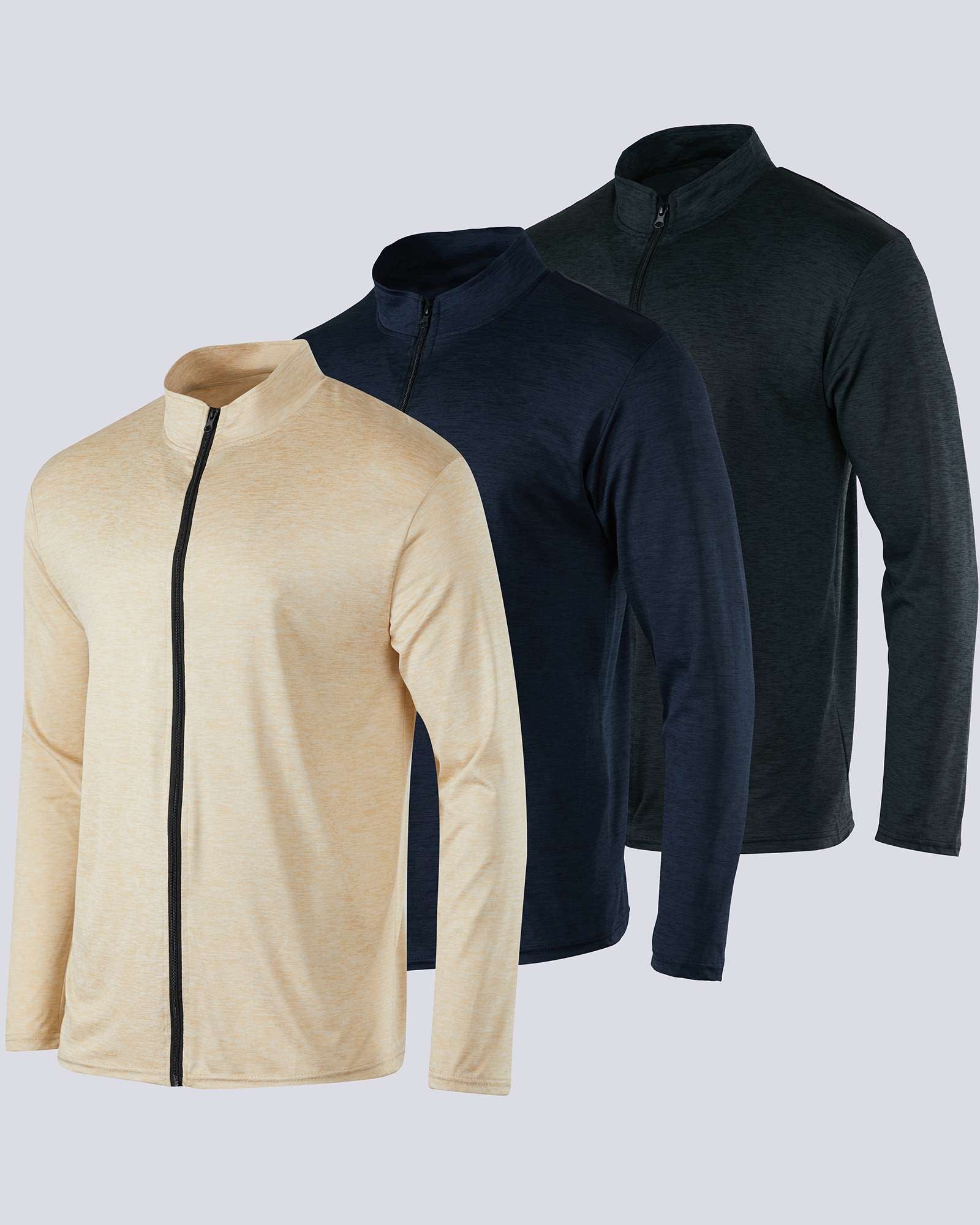 3 Pack: Mens Dry-Fit Full Zip Mock Neck Jacket